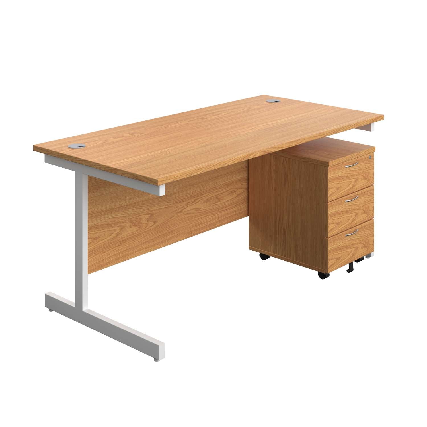 Single Upright Rectangular Desk + Mobile 3 Drawer Pedestal (FSC)