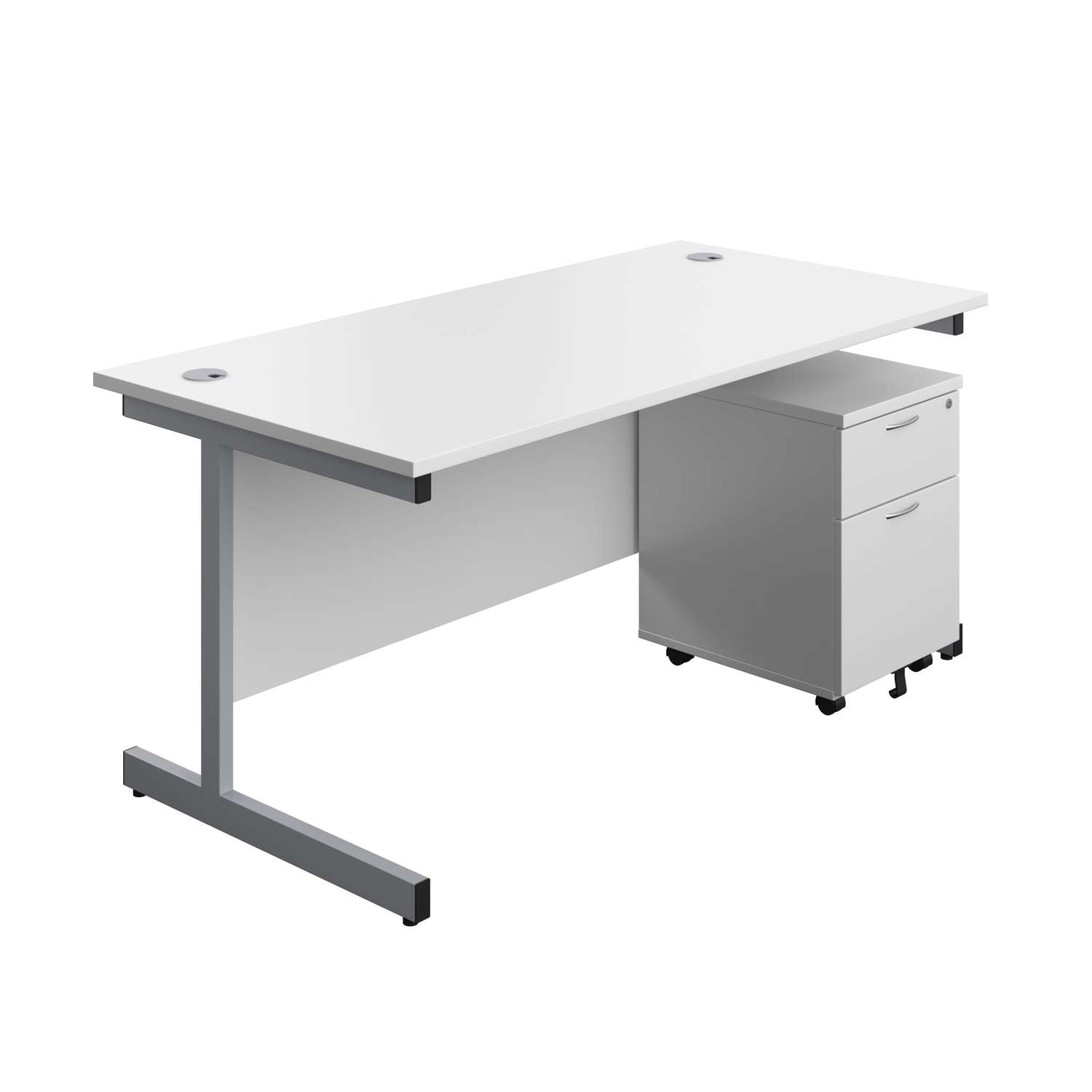 Single Upright Rectangular Desk + Mobile 2 Drawer Pedestal (FSC)