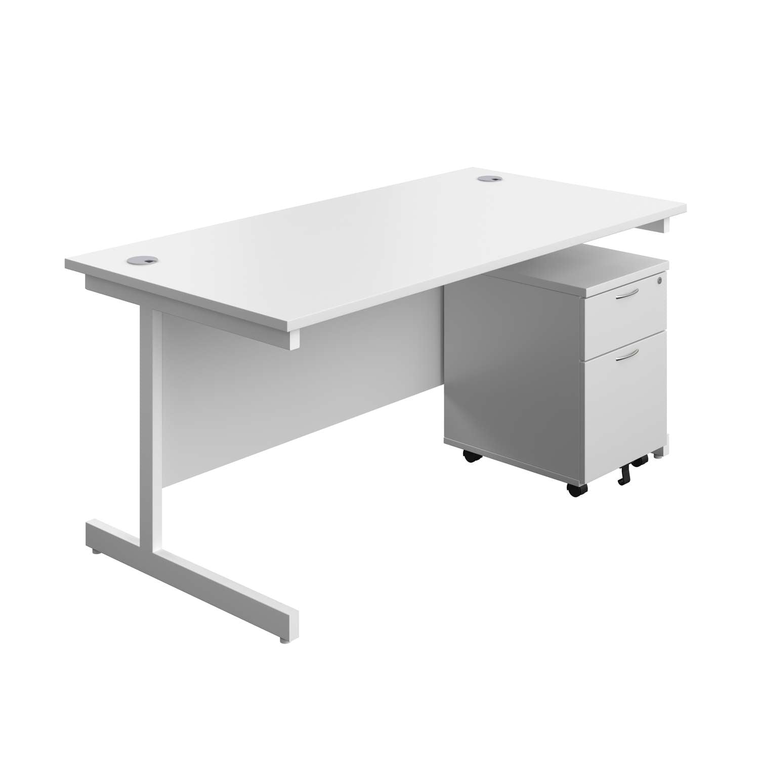 Single Upright Rectangular Desk + Mobile 2 Drawer Pedestal (FSC)