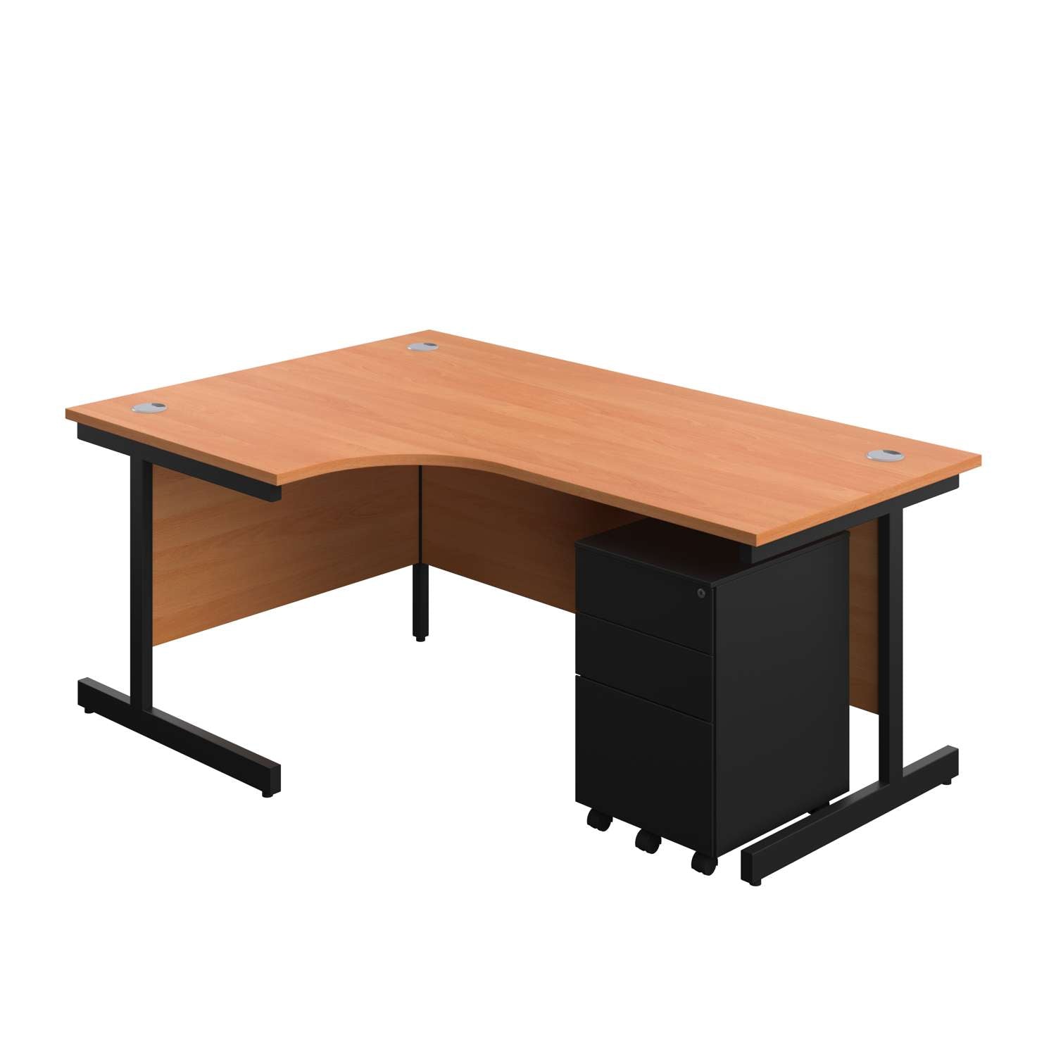 Single Upright Left Hand Radial Desk + Under Desk Steel Pedestal 3 Drawers (FSC)