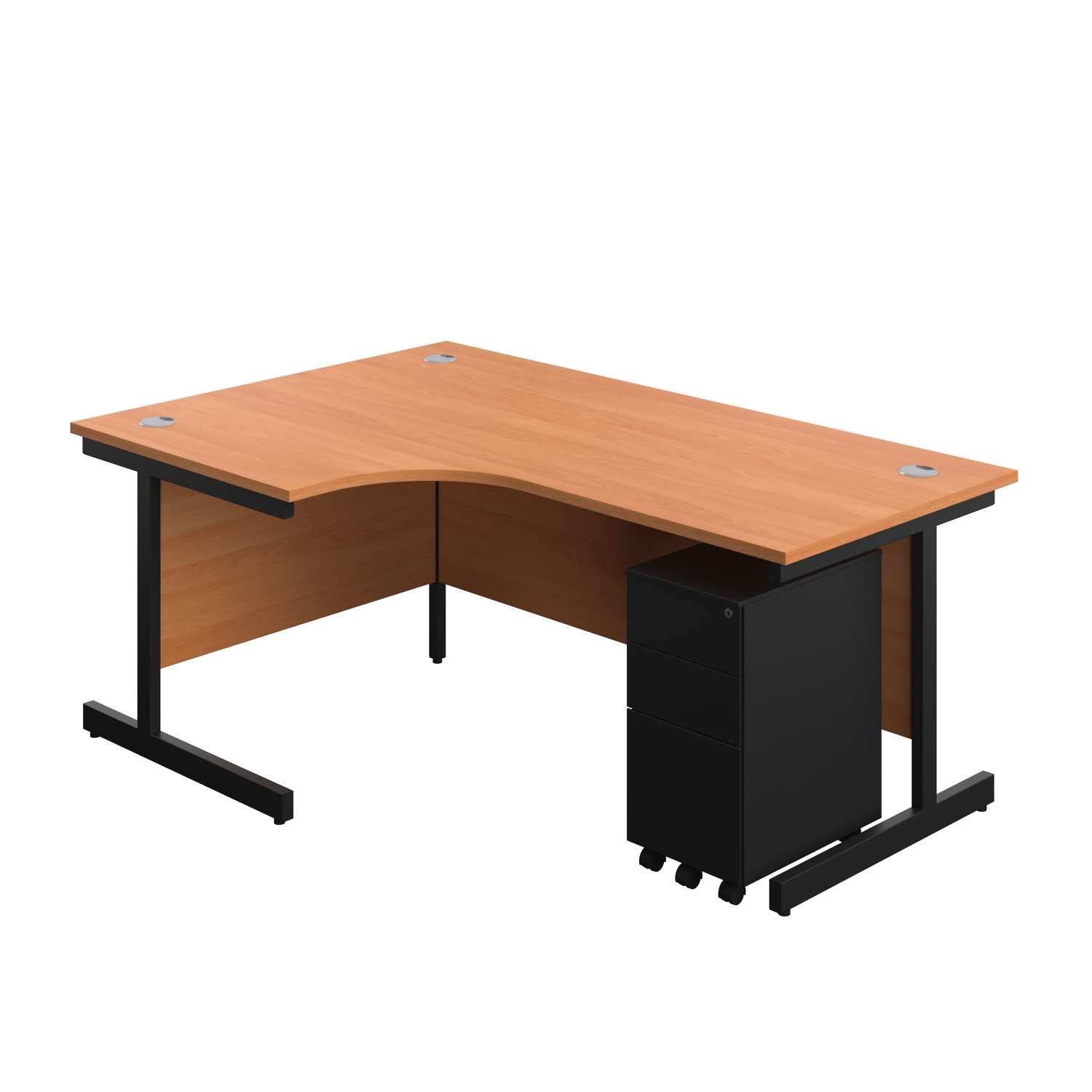 Single Upright Left Hand Radial Desk + Slimline Steel Pedestal 3 Drawers (FSC)