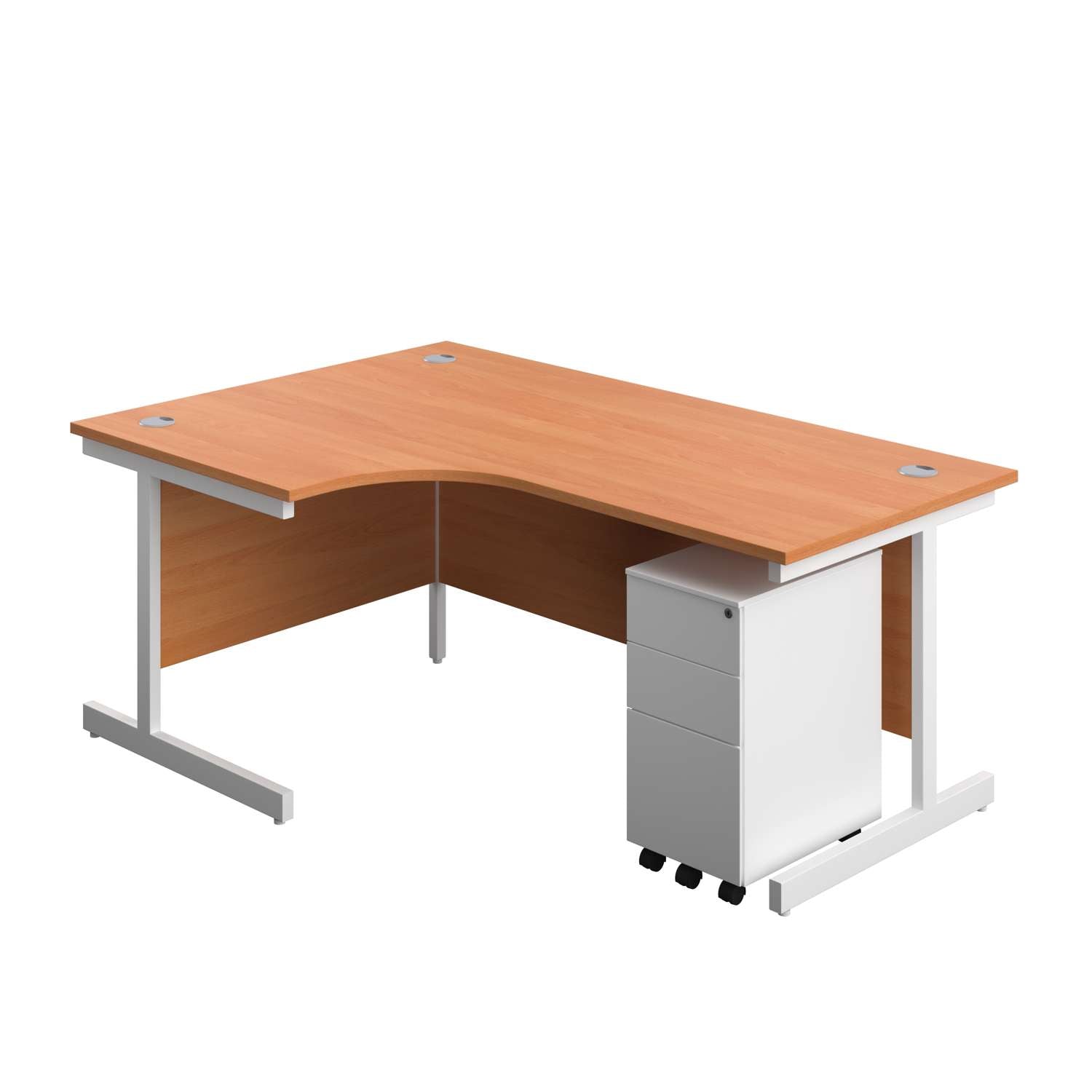 Single Upright Left Hand Radial Desk + Slimline Steel Pedestal 3 Drawers (FSC)