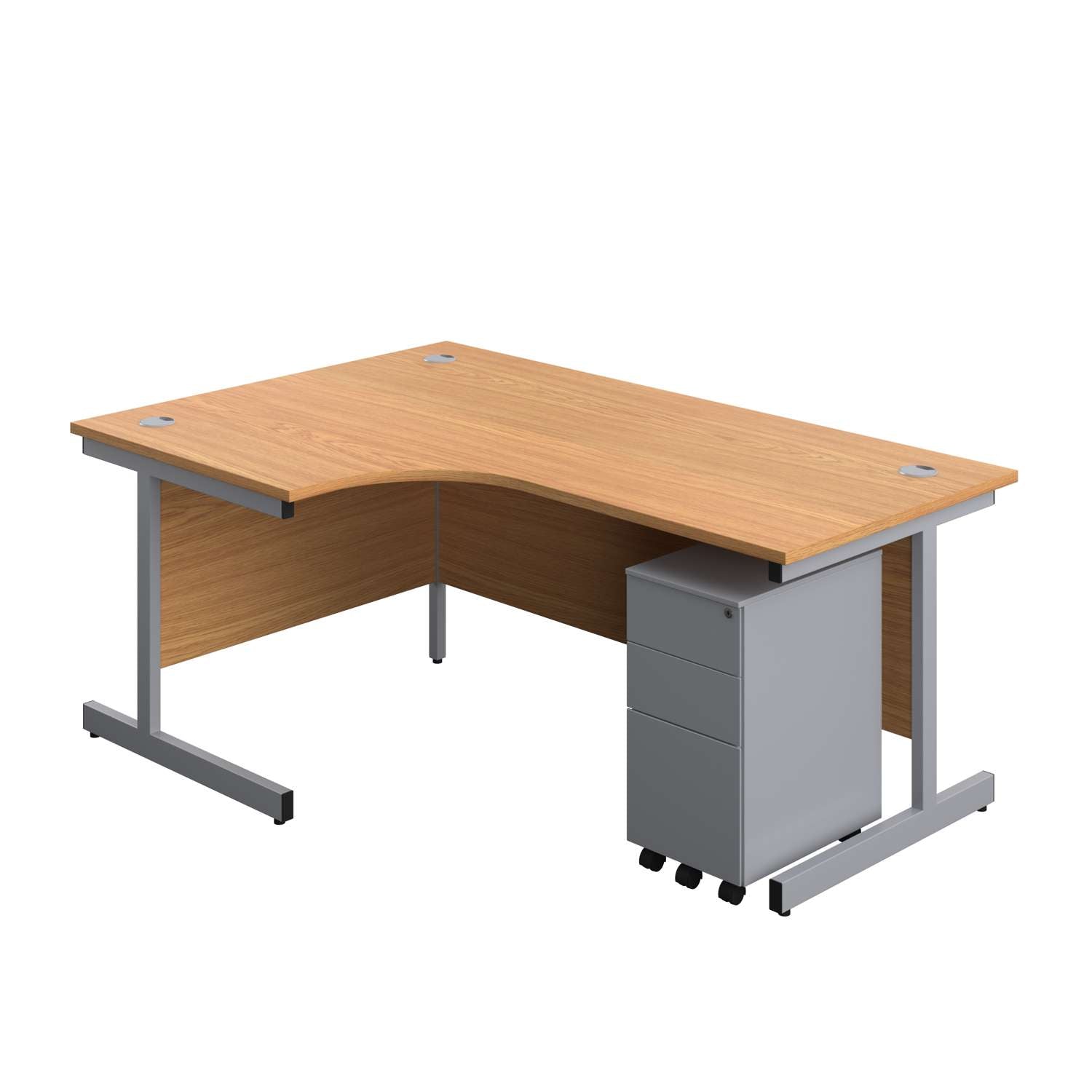 Single Upright Left Hand Radial Desk + Slimline Steel Pedestal 3 Drawers (FSC)