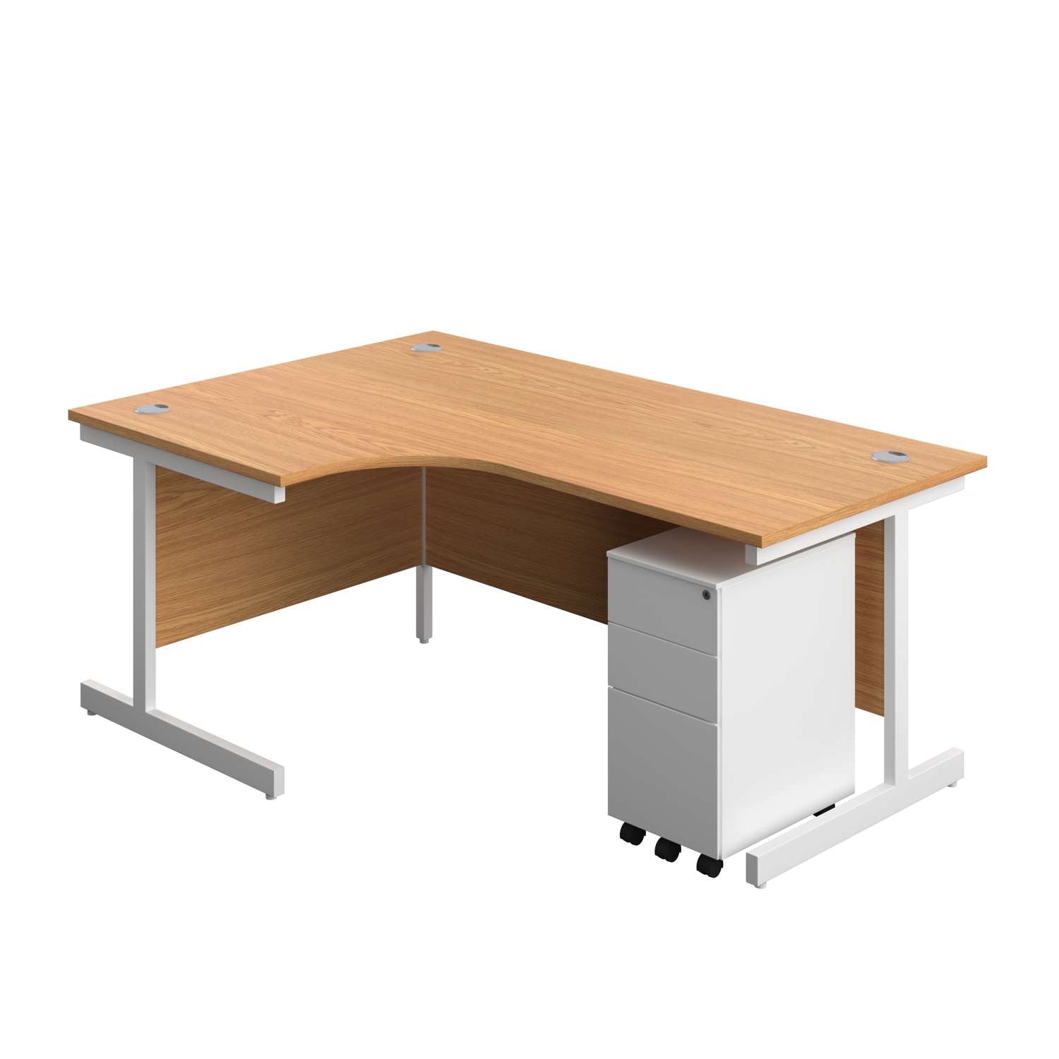 Single Upright Left Hand Radial Desk + Slimline Steel Pedestal 3 Drawers (FSC)