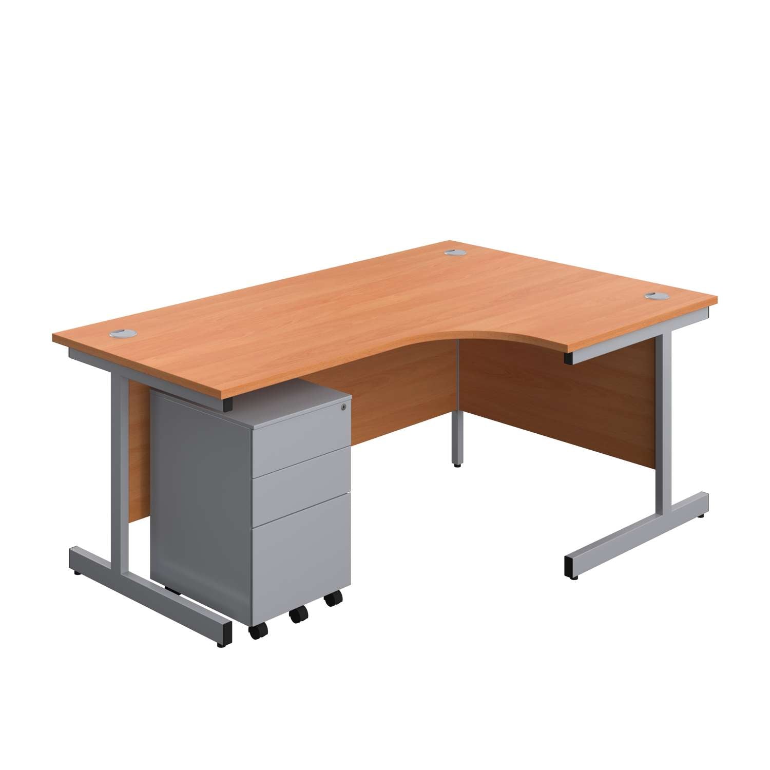 Single Upright Right Hand Radial Desk + Under Desk Steel Pedestal 3 Drawers (FSC)