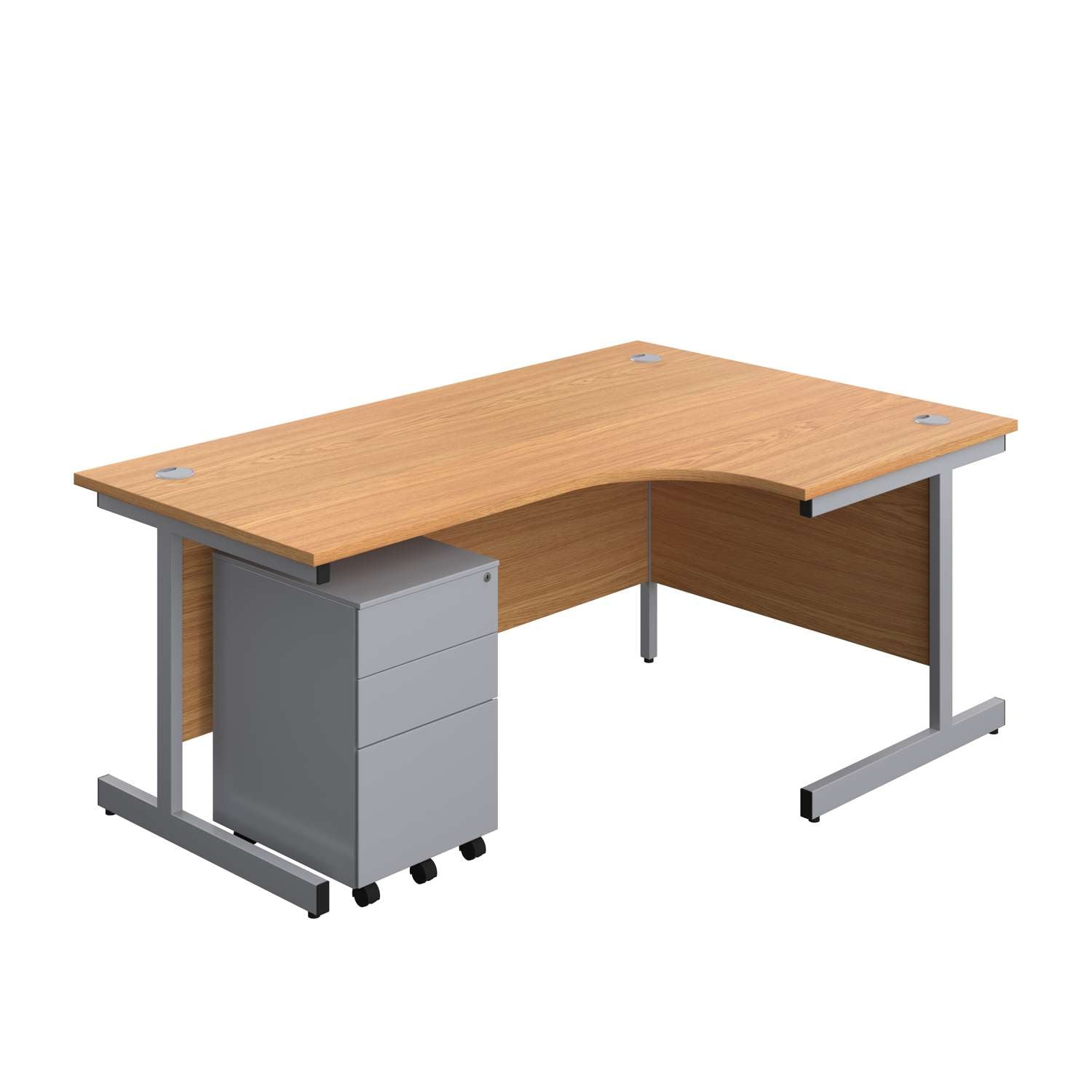 Single Upright Right Hand Radial Desk + Under Desk Steel Pedestal 3 Drawers (FSC)