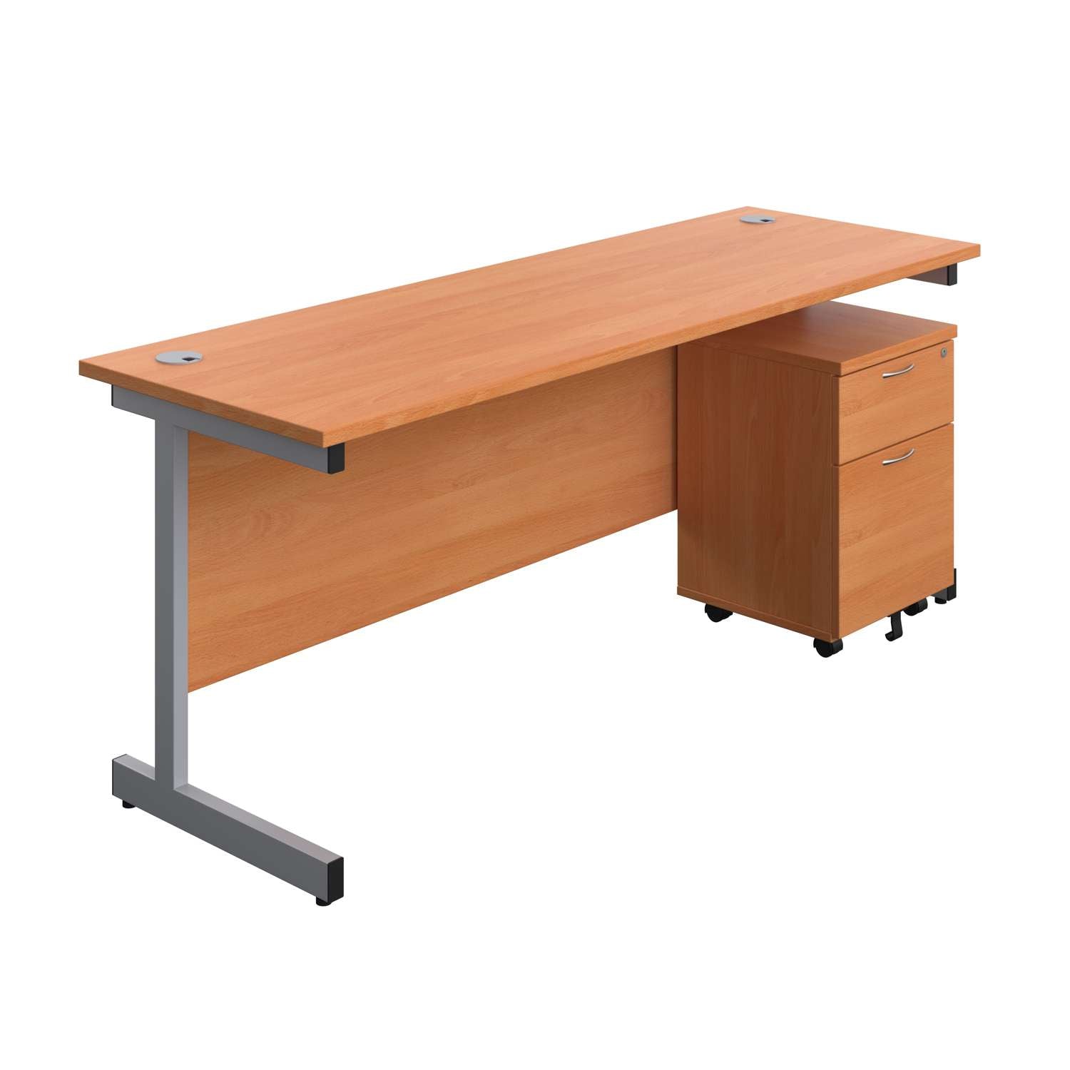 Single Upright Rectangular Desk + Mobile 2 Drawer Pedestal (FSC)