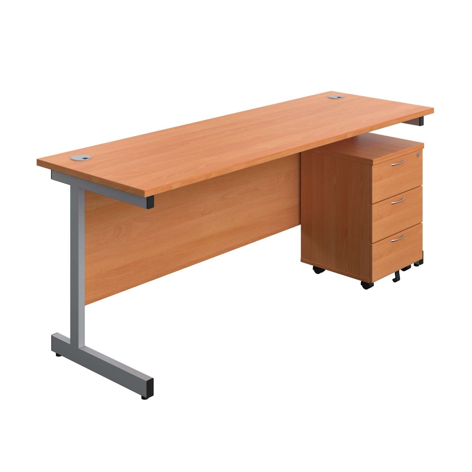 Single Upright Rectangular Desk + Mobile 3 Drawer Pedestal (FSC)