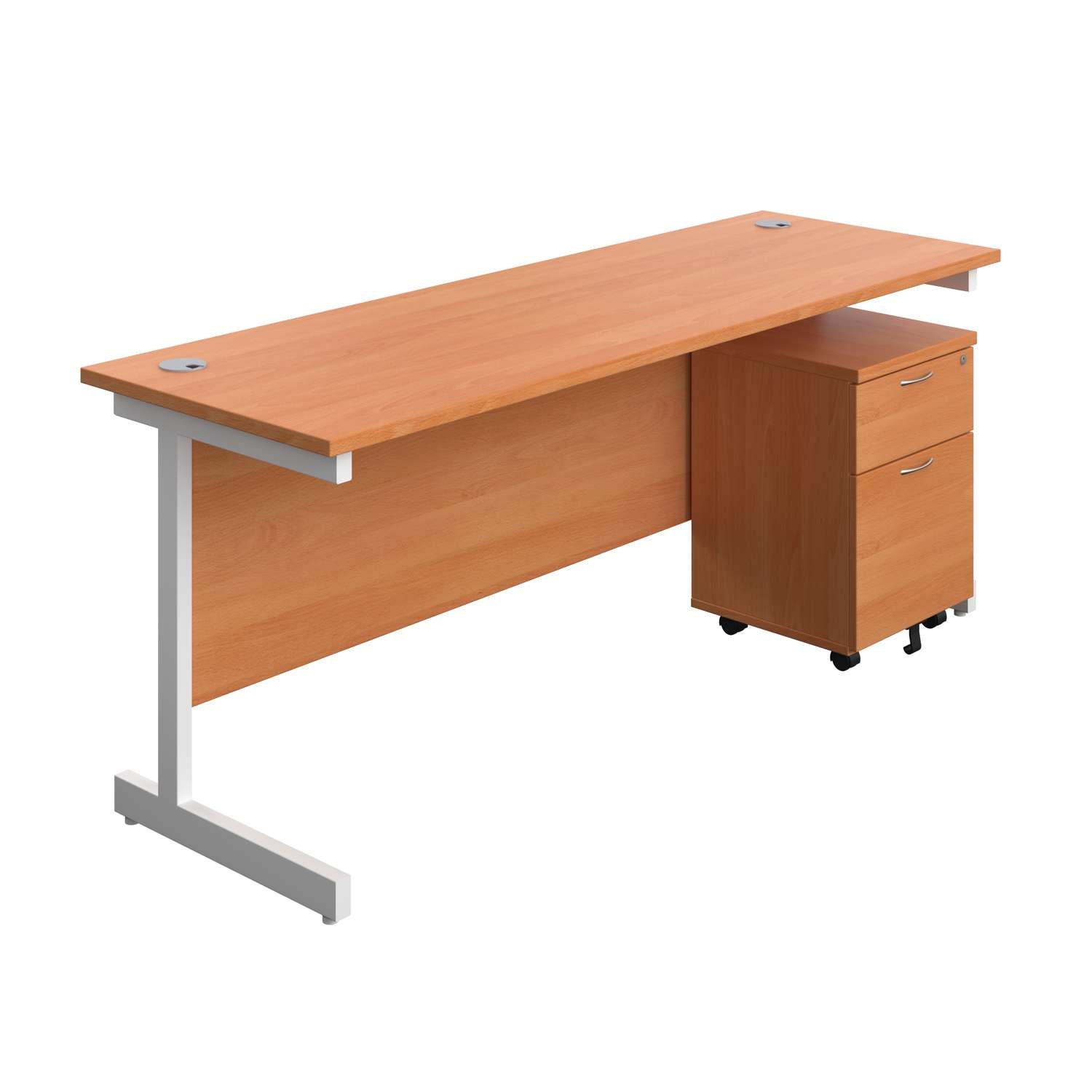 Single Upright Rectangular Desk + Mobile 2 Drawer Pedestal (FSC)