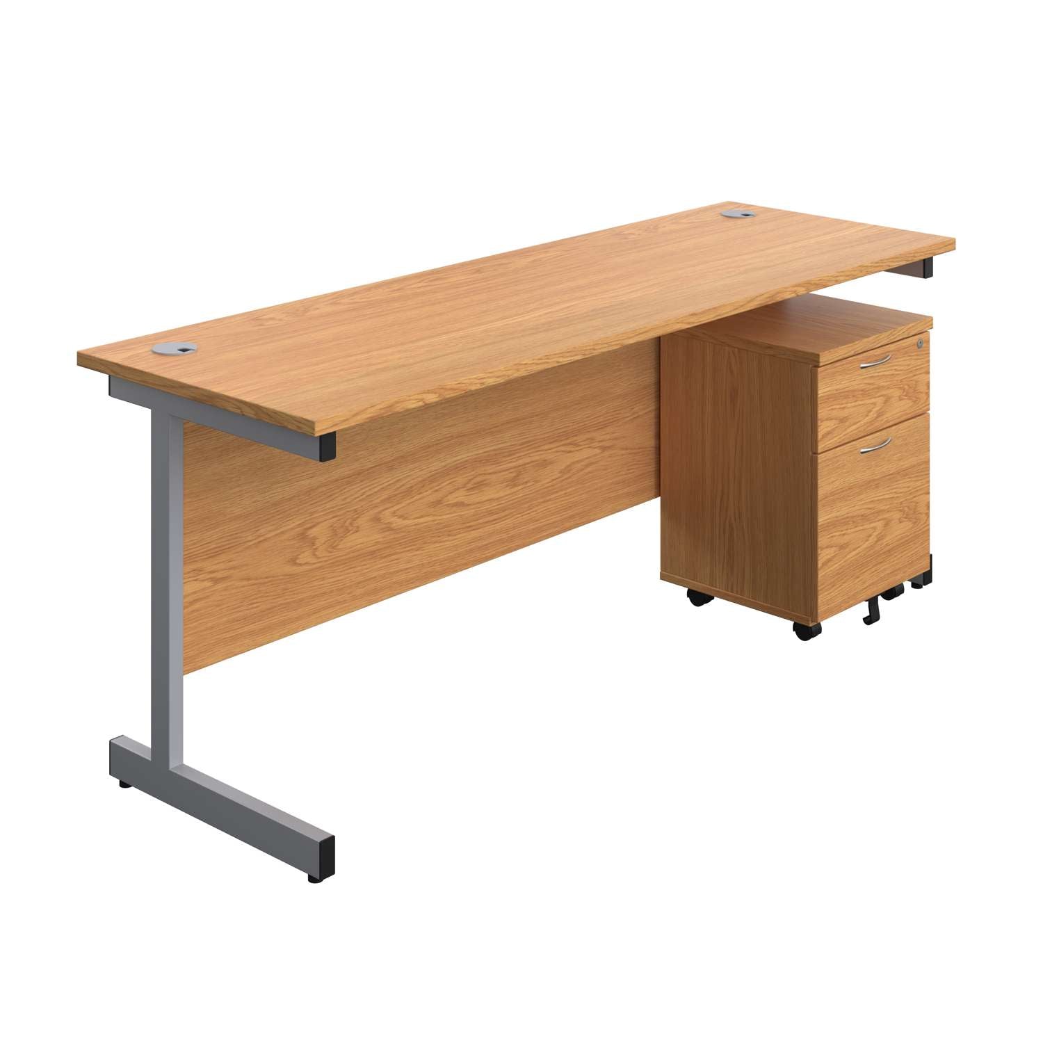 Single Upright Rectangular Desk + Mobile 2 Drawer Pedestal (FSC)