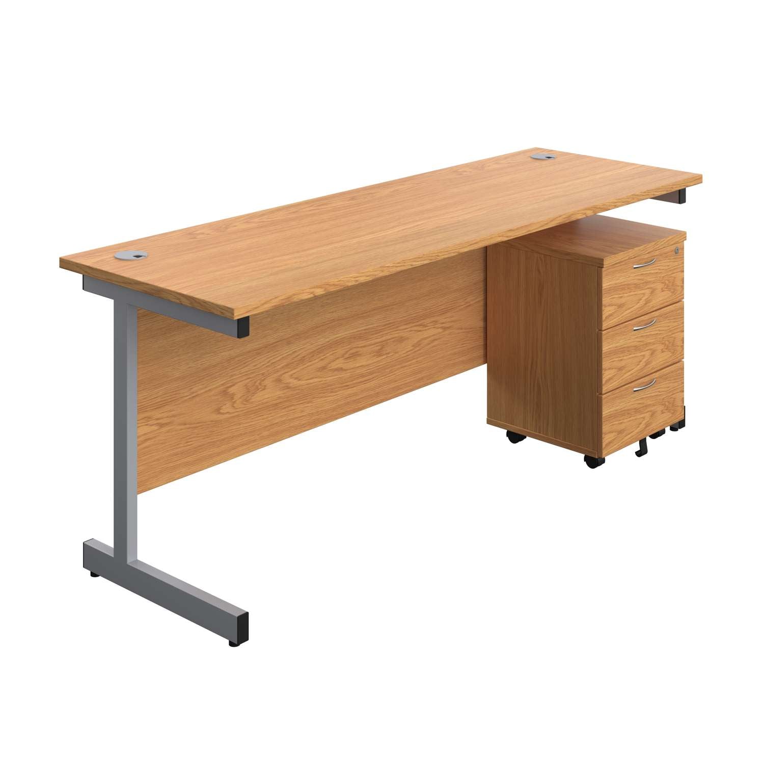 Single Upright Rectangular Desk + Mobile 3 Drawer Pedestal (FSC)