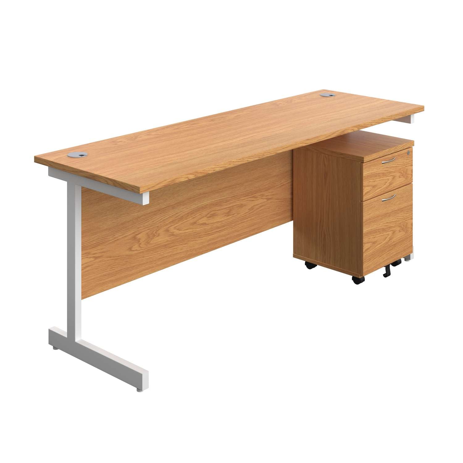 Single Upright Rectangular Desk + Mobile 2 Drawer Pedestal (FSC)