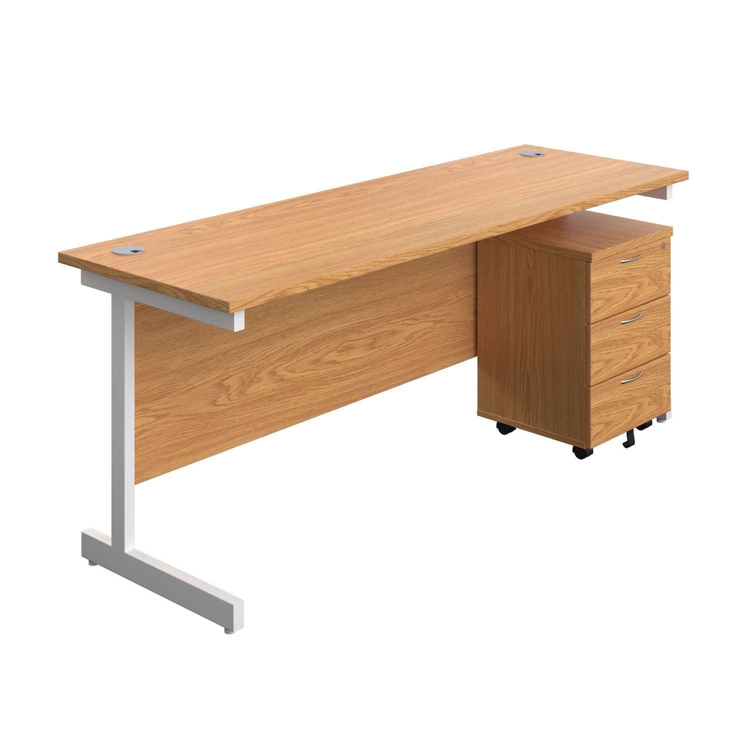 Single Upright Rectangular Desk + Mobile 3 Drawer Pedestal (FSC)