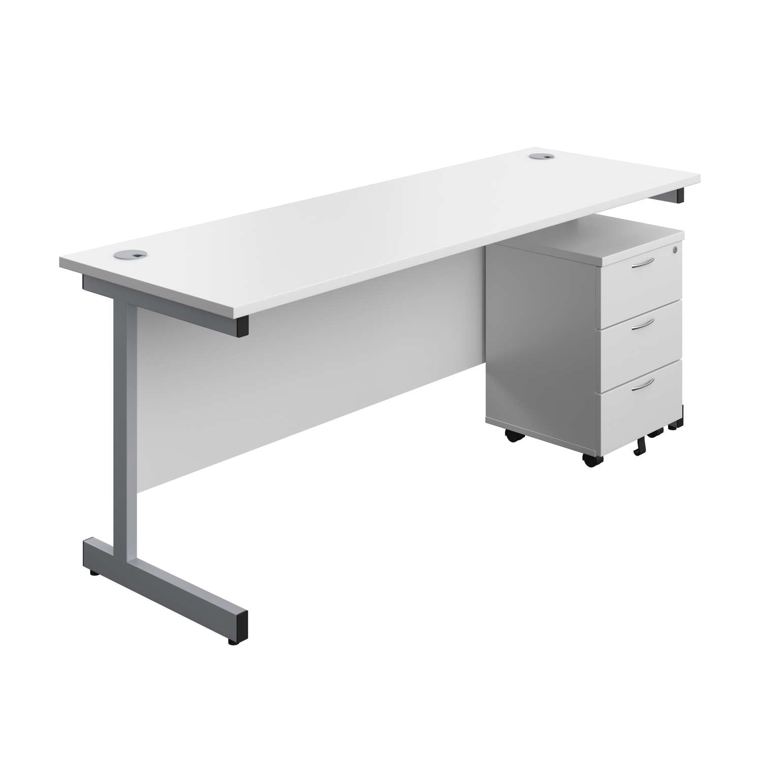 Single Upright Rectangular Desk + Mobile 3 Drawer Pedestal (FSC)