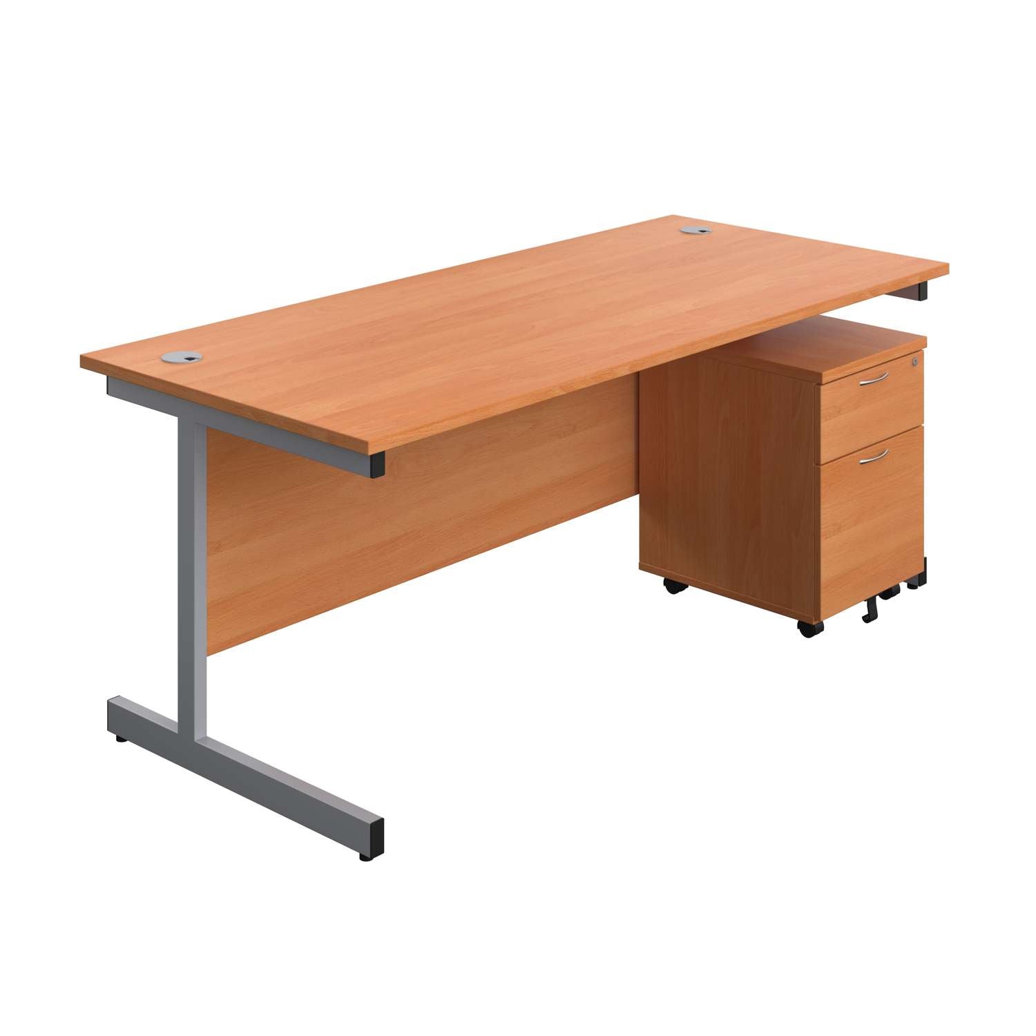 Single Upright Rectangular Desk + Mobile 2 Drawer Pedestal (FSC)