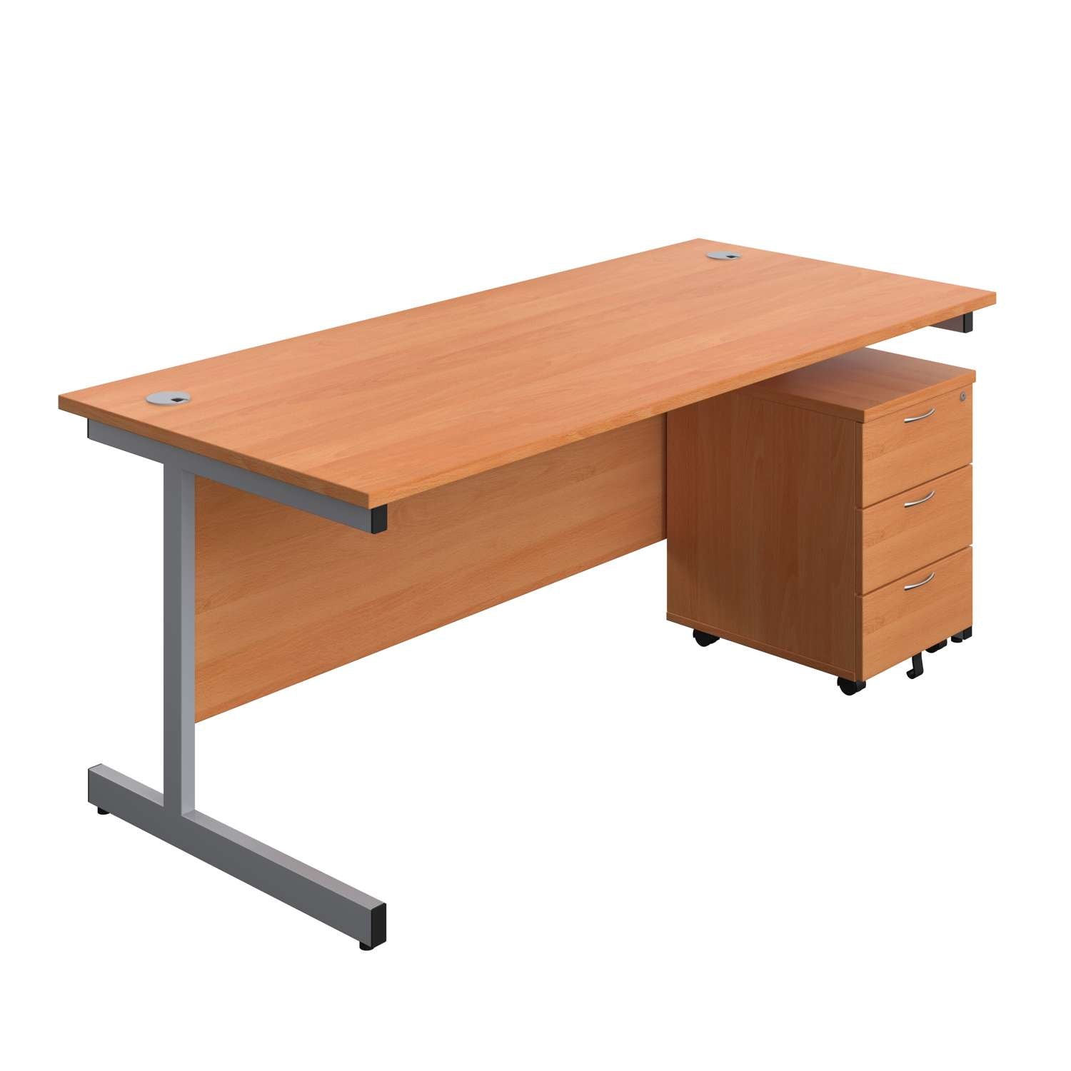 Single Upright Rectangular Desk + Mobile 3 Drawer Pedestal (FSC)