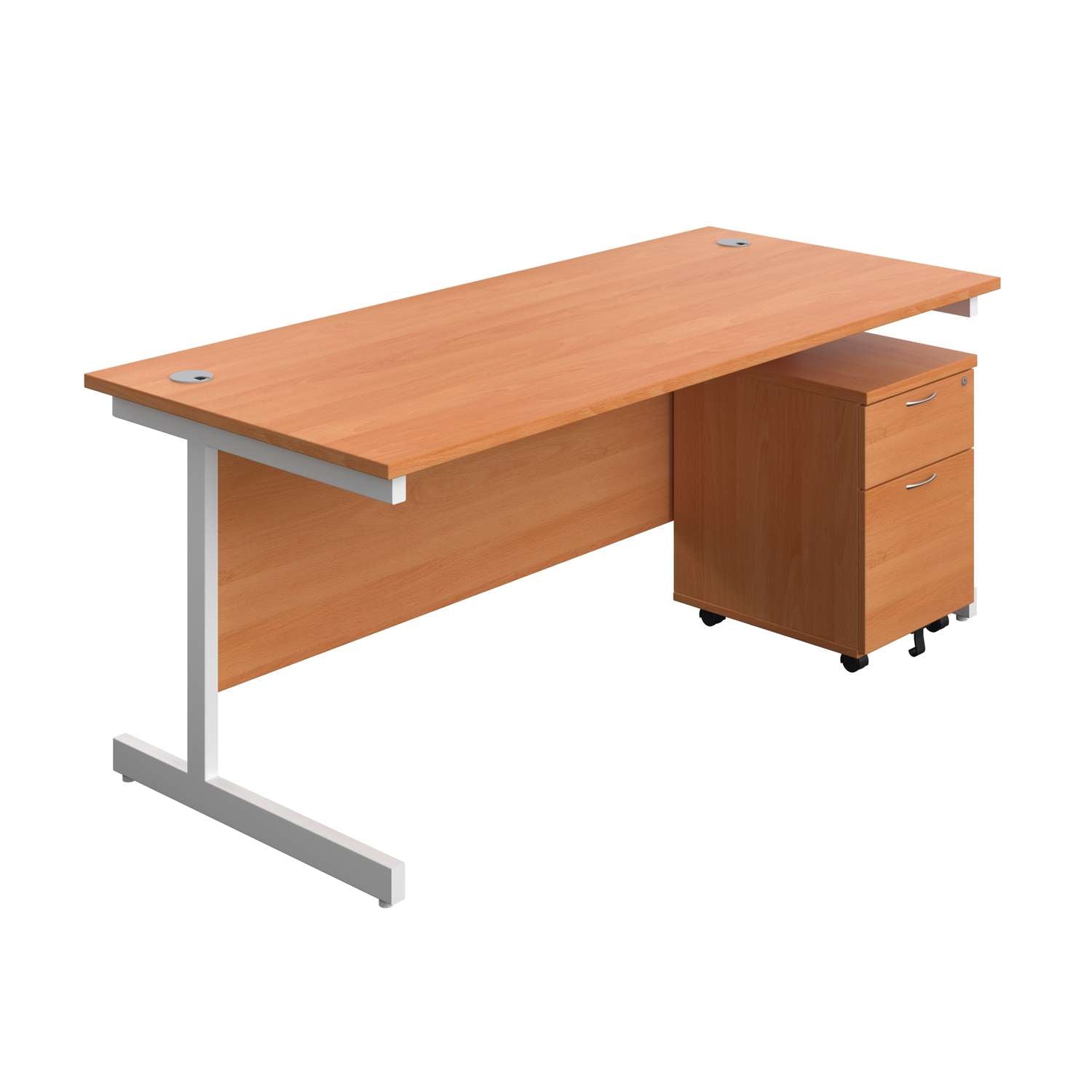 Single Upright Rectangular Desk + Mobile 2 Drawer Pedestal (FSC)