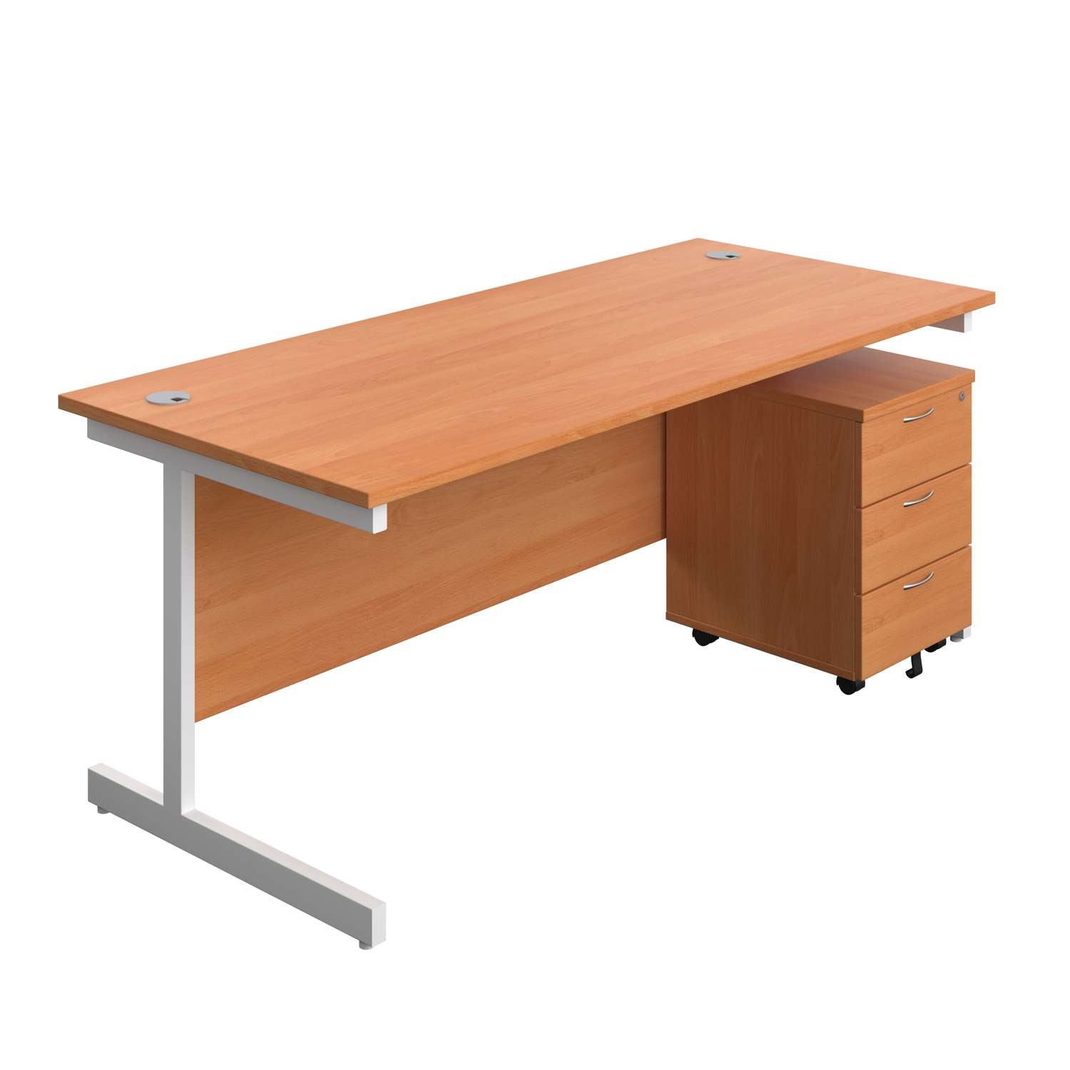 Single Upright Rectangular Desk + Mobile 3 Drawer Pedestal (FSC)