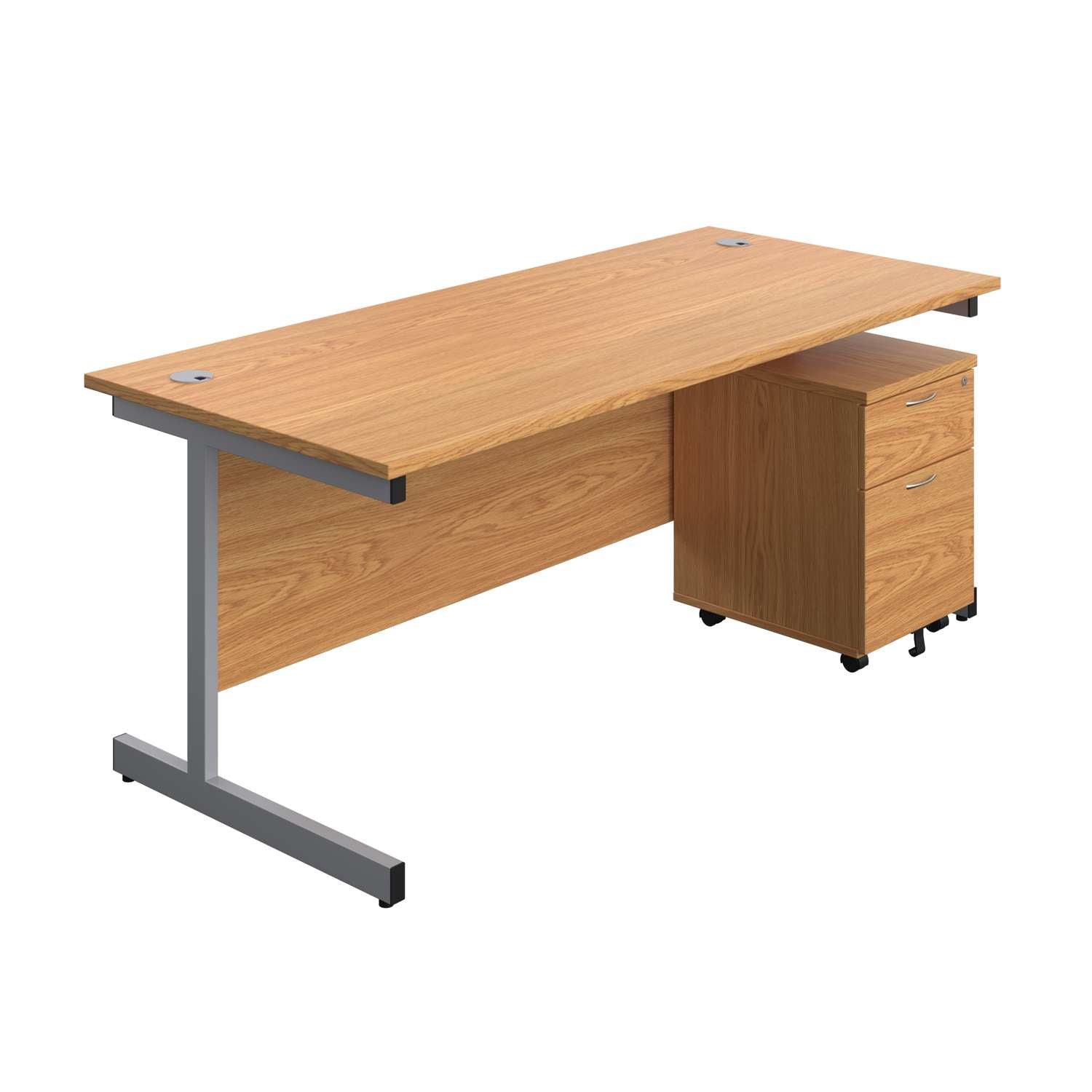 Single Upright Rectangular Desk + Mobile 2 Drawer Pedestal (FSC)