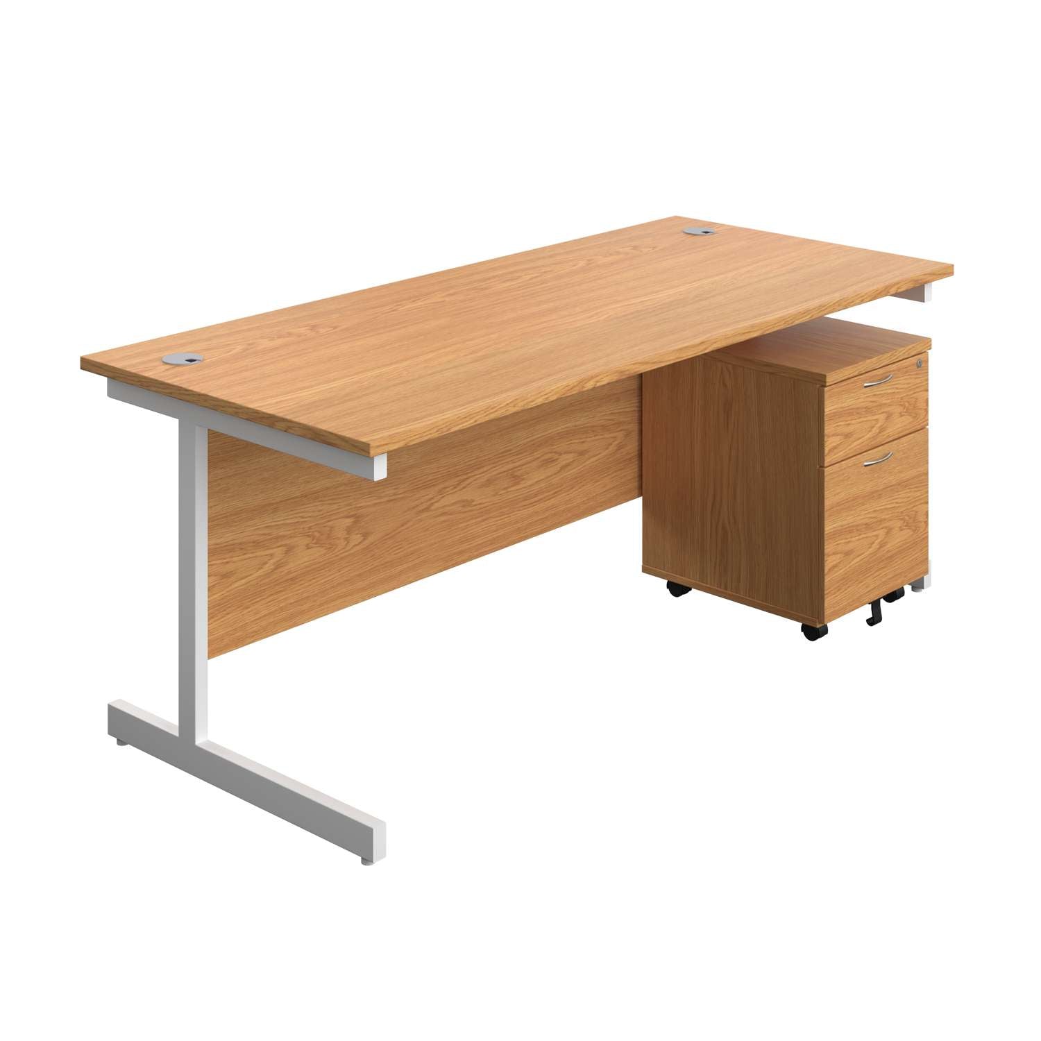 Single Upright Rectangular Desk + Mobile 2 Drawer Pedestal (FSC)