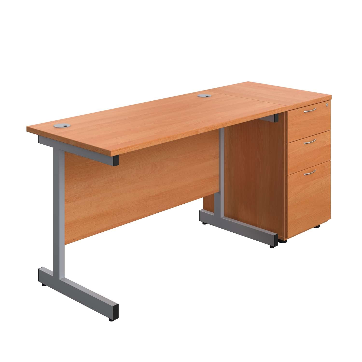 Single Upright Rectangular Desk + Desk High 3 Drawer Pedestal (FSC)