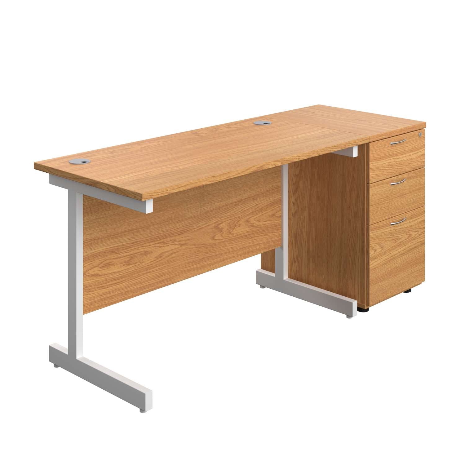 Single Upright Rectangular Desk + Desk High 3 Drawer Pedestal (FSC)