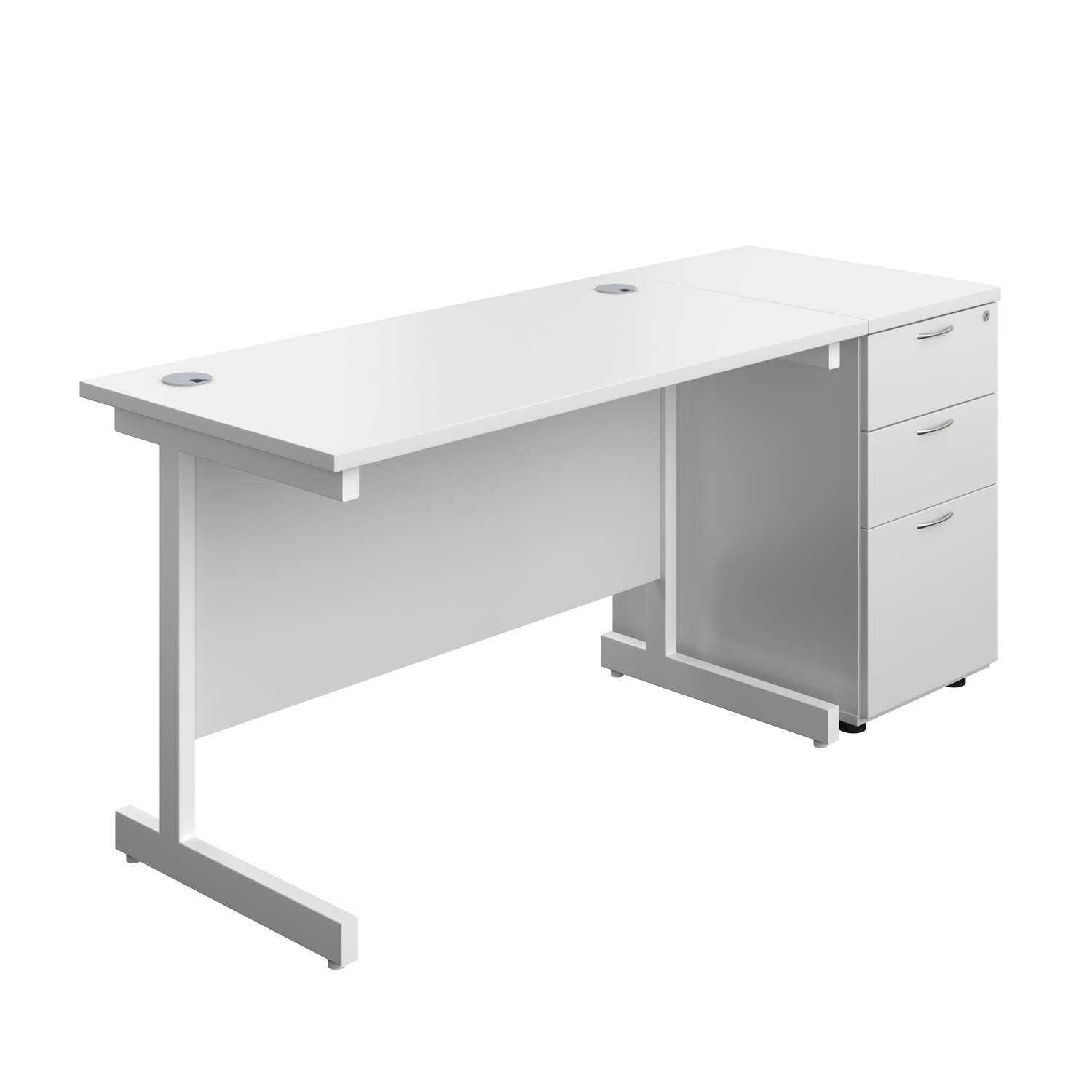 Single Upright Rectangular Desk + Desk High 3 Drawer Pedestal (FSC)