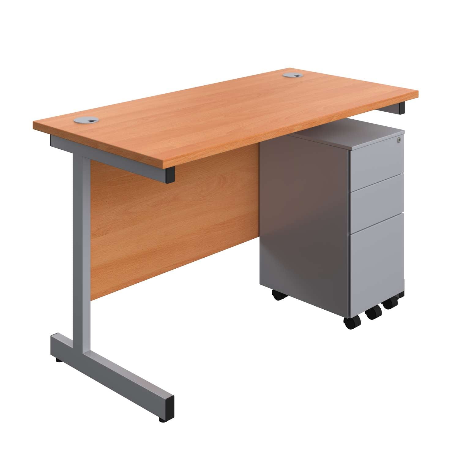 Single Upright Rectangular Desk + Slimline Steel Pedestal 3 Drawers (FSC)