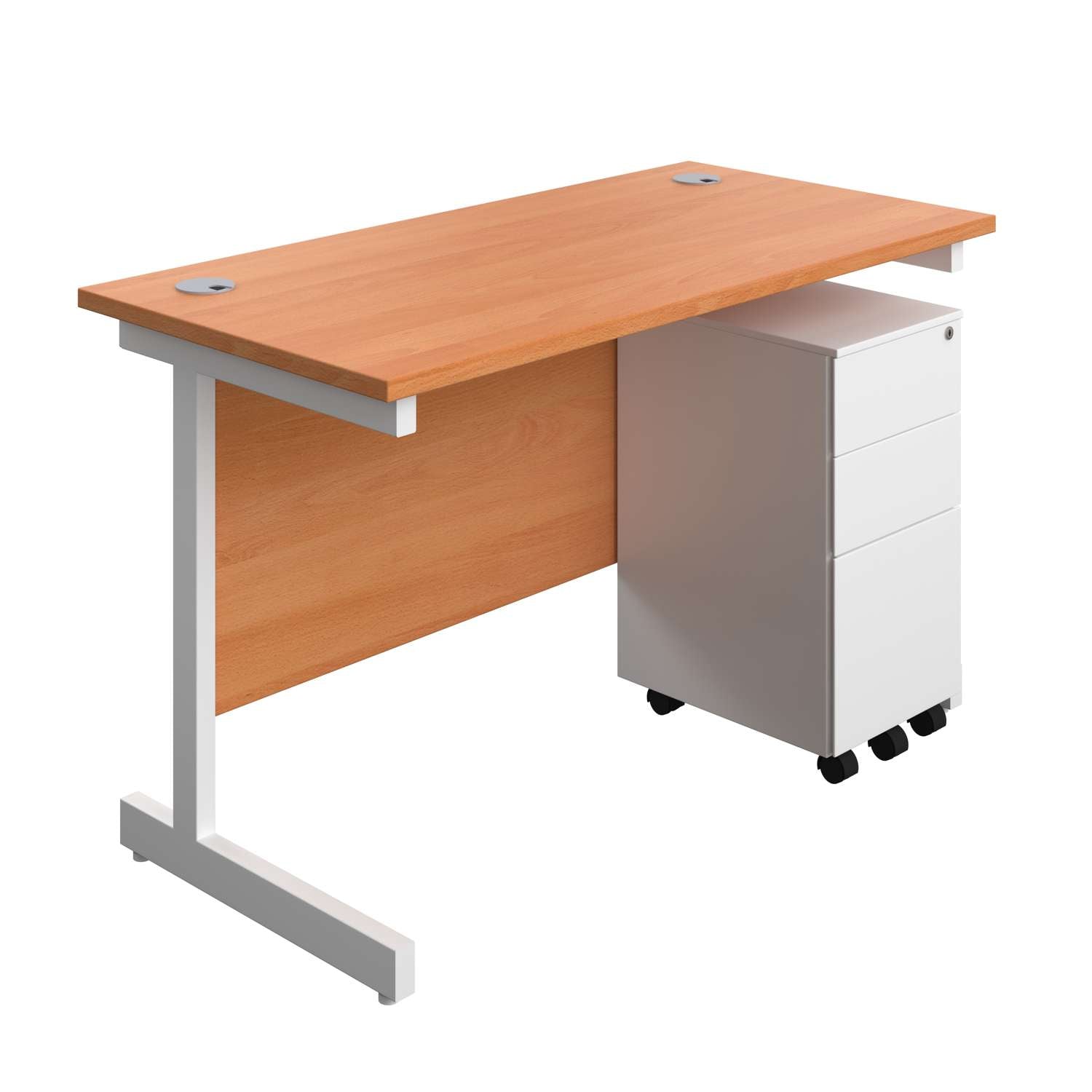 Single Upright Rectangular Desk + Slimline Steel Pedestal 3 Drawers (FSC)