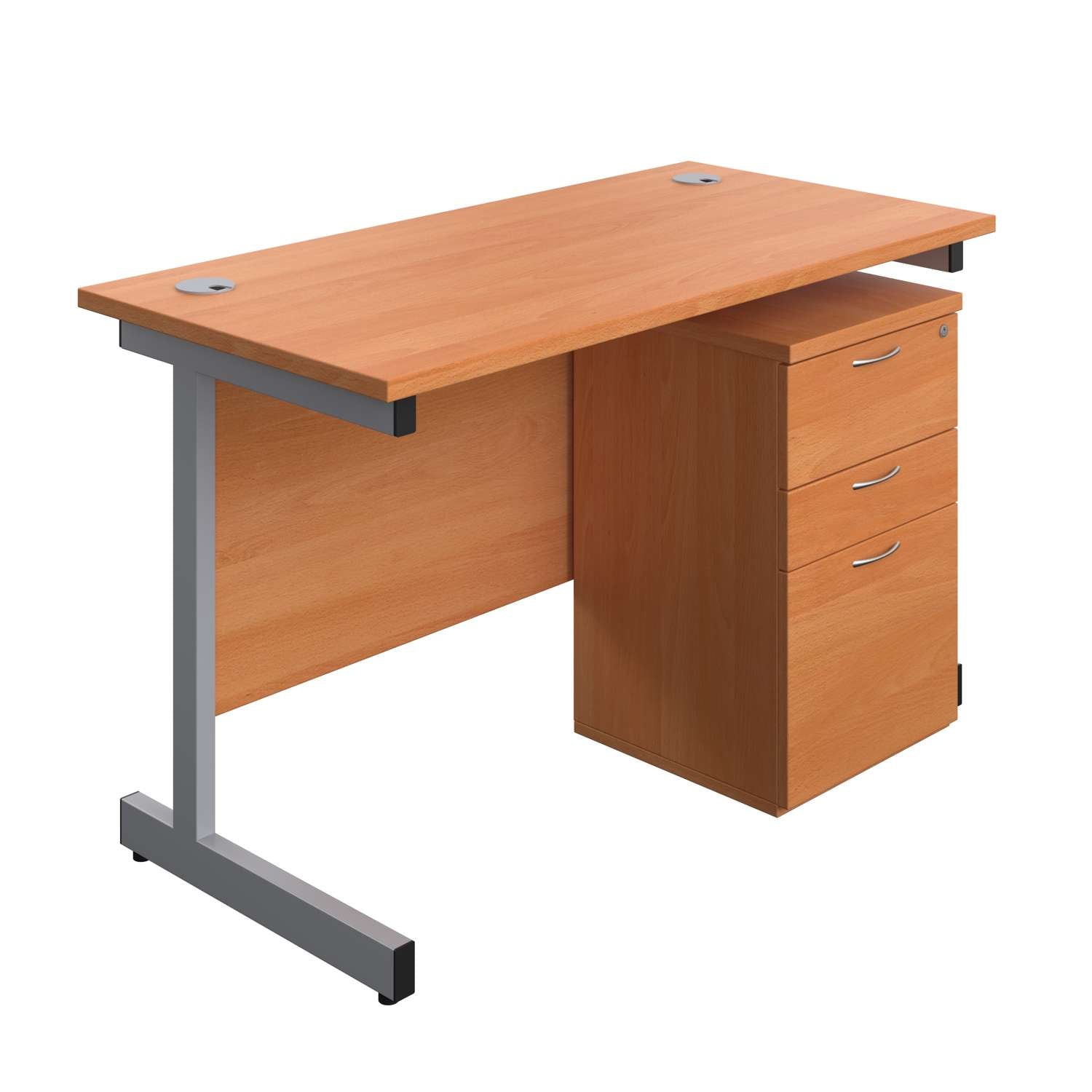 Single Upright Rectangular Desk + High Mobile Pedestal 3 Drawer (FSC)