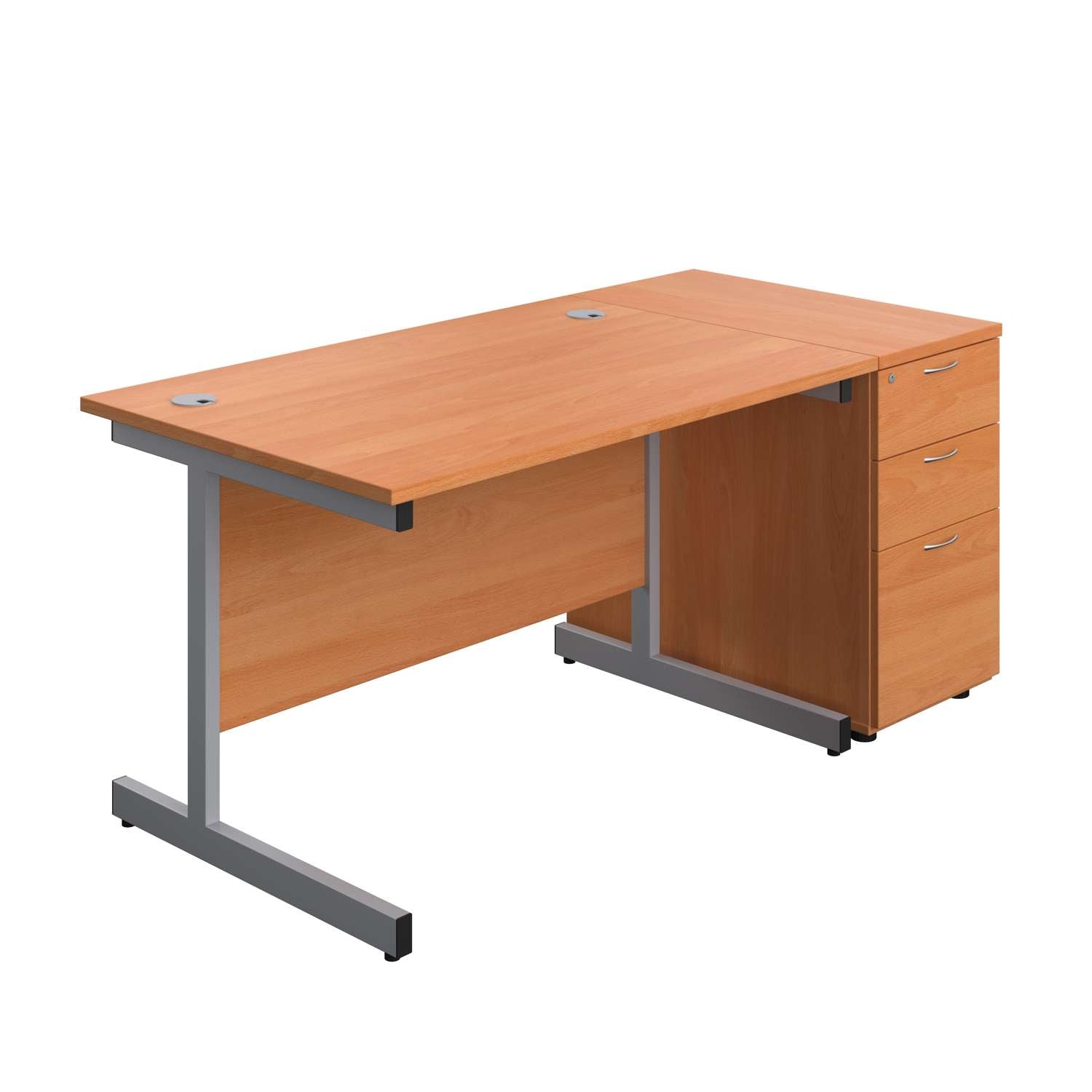 Single Upright Rectangular Desk + Desk High 3 Drawer Pedestal (FSC)