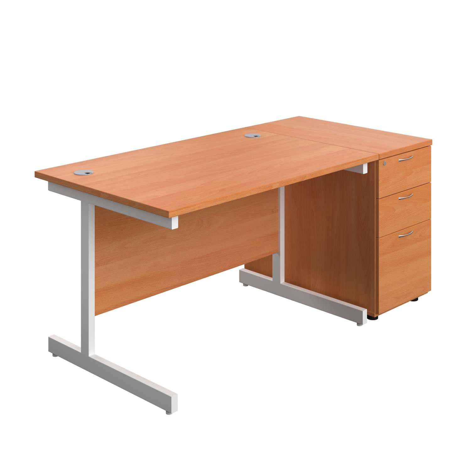 Single Upright Rectangular Desk + Desk High 3 Drawer Pedestal (FSC)