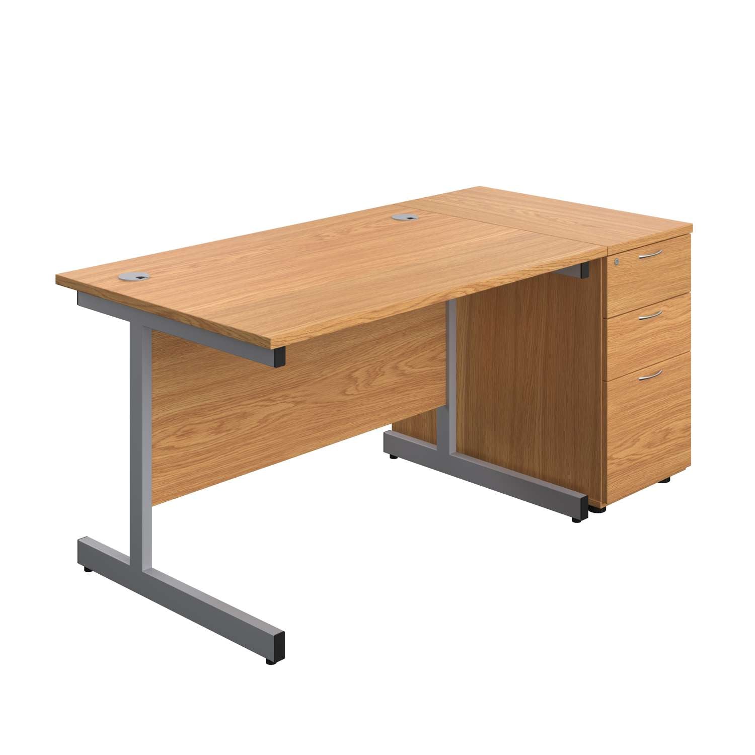 Single Upright Rectangular Desk + Desk High 3 Drawer Pedestal (FSC)