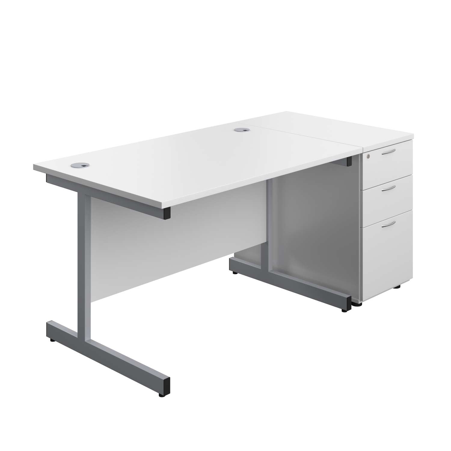 Single Upright Rectangular Desk + Desk High 3 Drawer Pedestal (FSC)