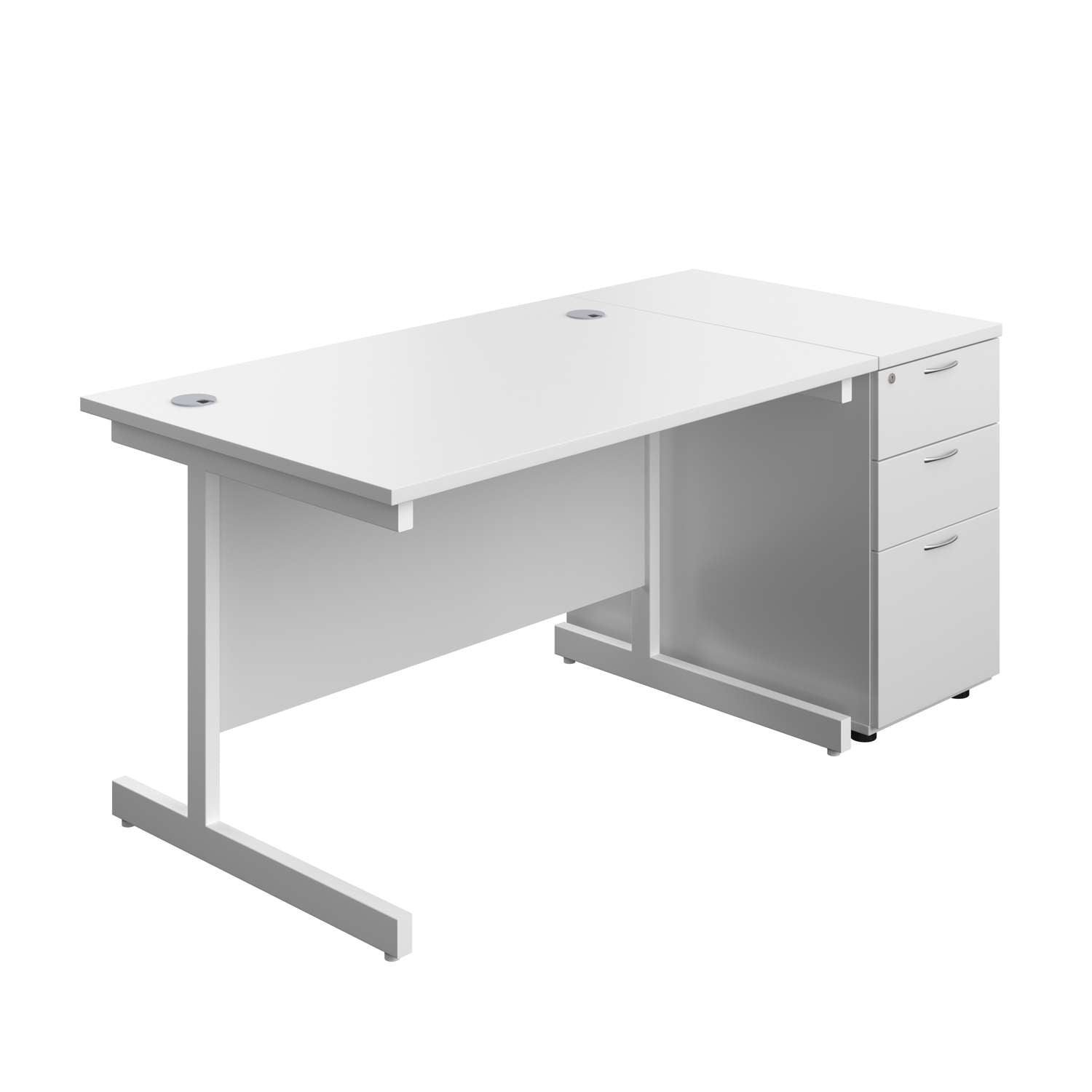 Single Upright Rectangular Desk + Desk High 3 Drawer Pedestal (FSC)