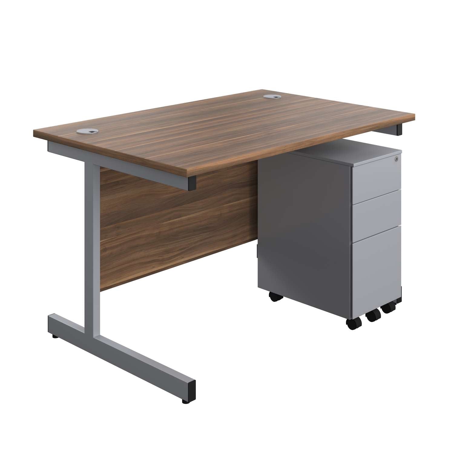 Single Upright Rectangular Desk + Slimline Steel Pedestal 3 Drawers (FSC)