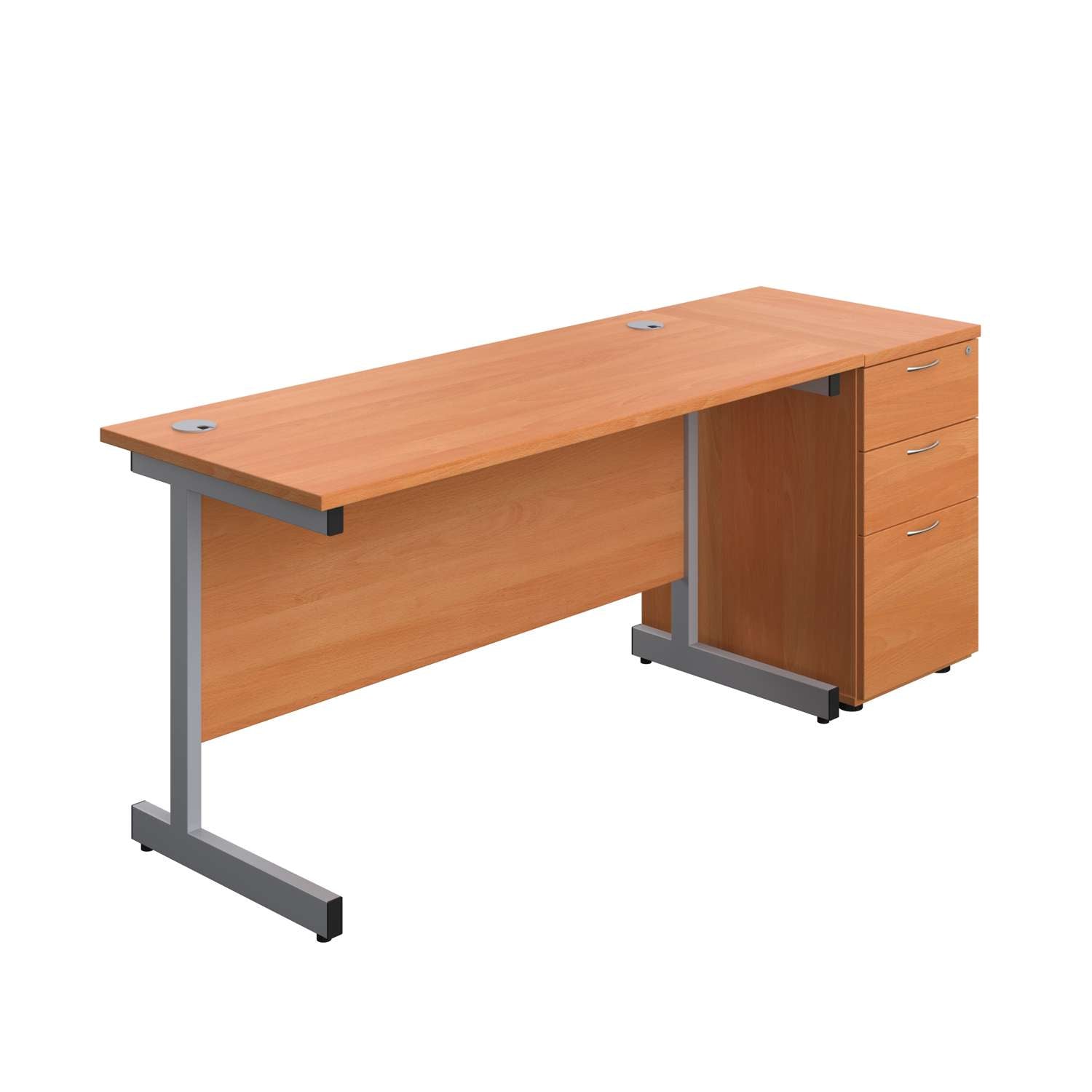 Single Upright Rectangular Desk + Desk High 3 Drawer Pedestal (FSC)