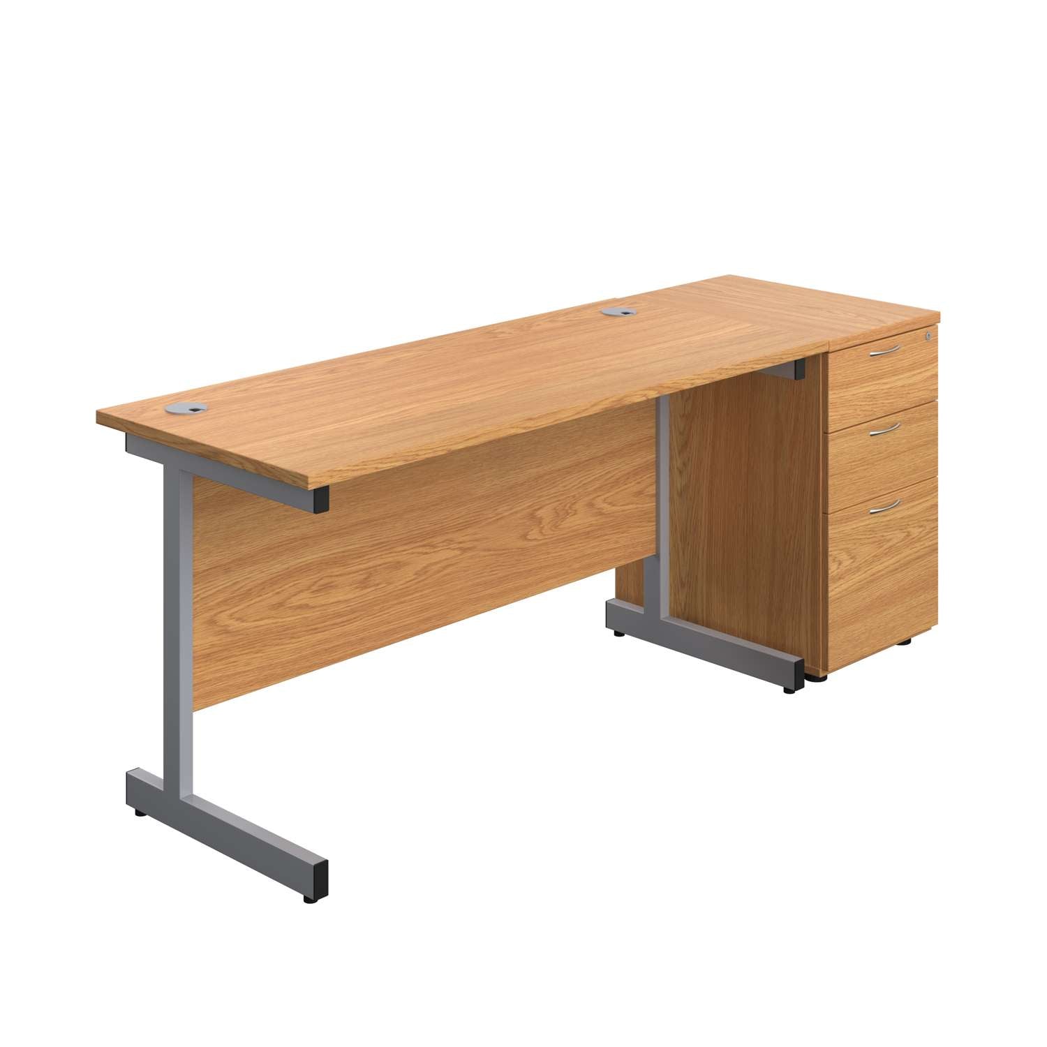 Single Upright Rectangular Desk + Desk High 3 Drawer Pedestal (FSC)