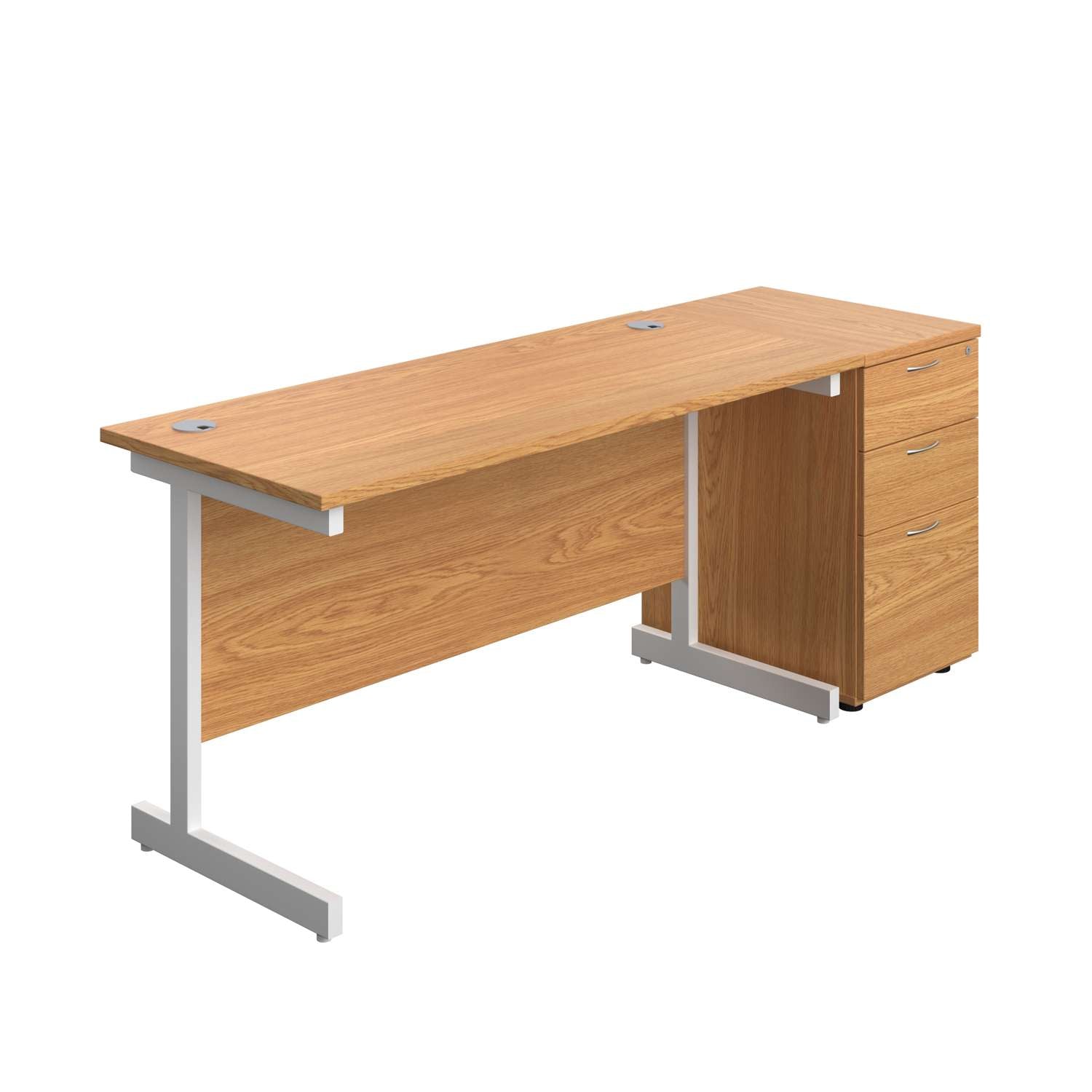 Single Upright Rectangular Desk + Desk High 3 Drawer Pedestal (FSC)