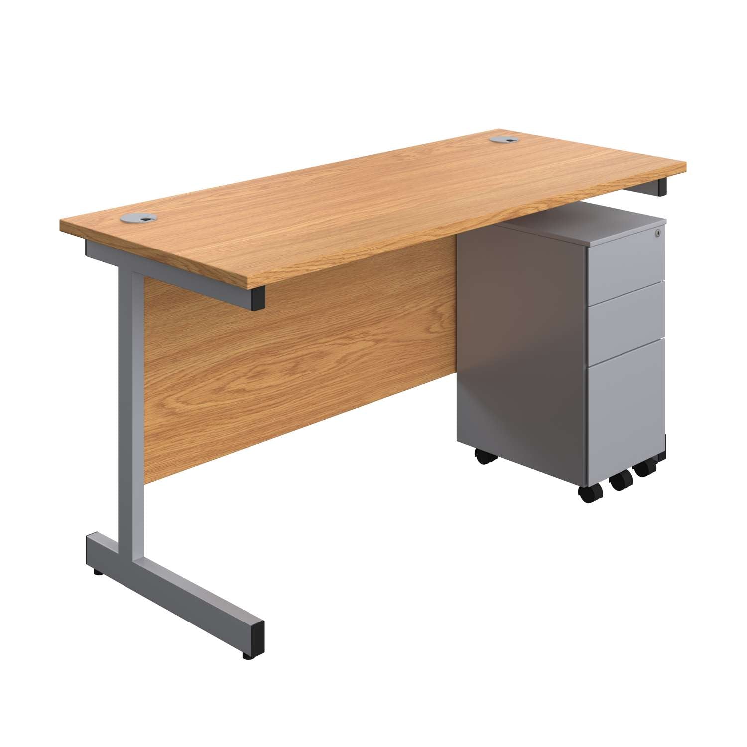 Single Upright Rectangular Desk + Slimline Steel Pedestal 3 Drawers (FSC)