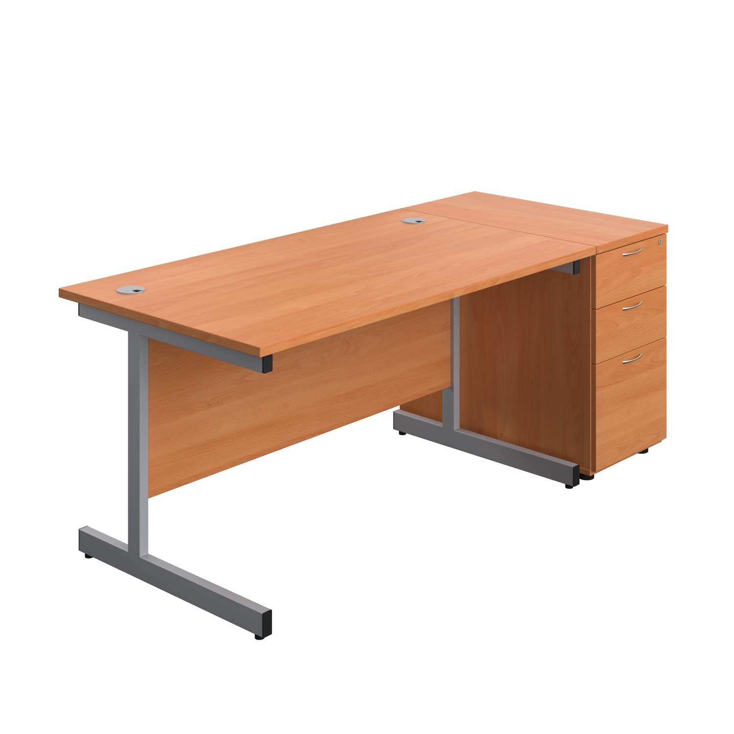 Single Upright Rectangular Desk + Desk High 3 Drawer Pedestal (FSC)