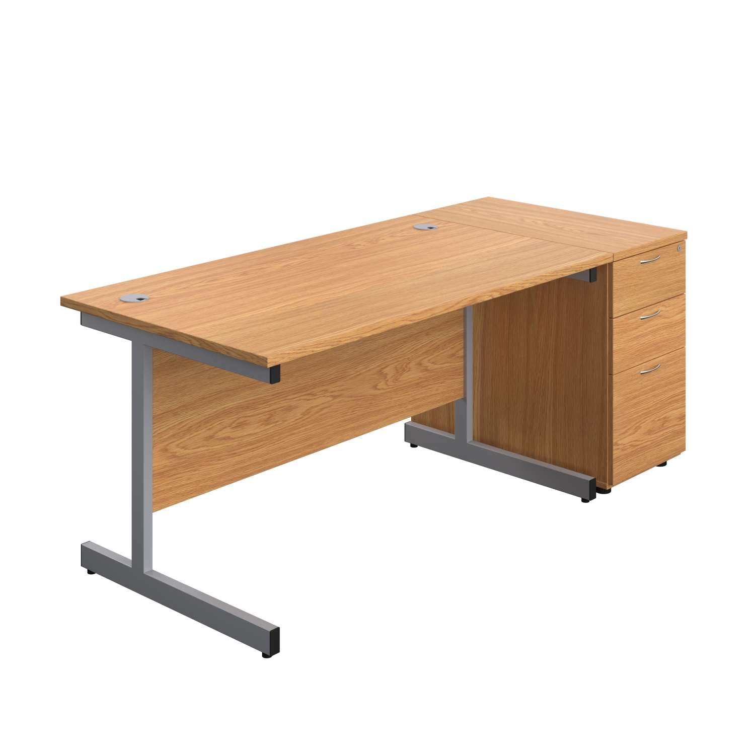 Single Upright Rectangular Desk + Desk High 3 Drawer Pedestal (FSC)