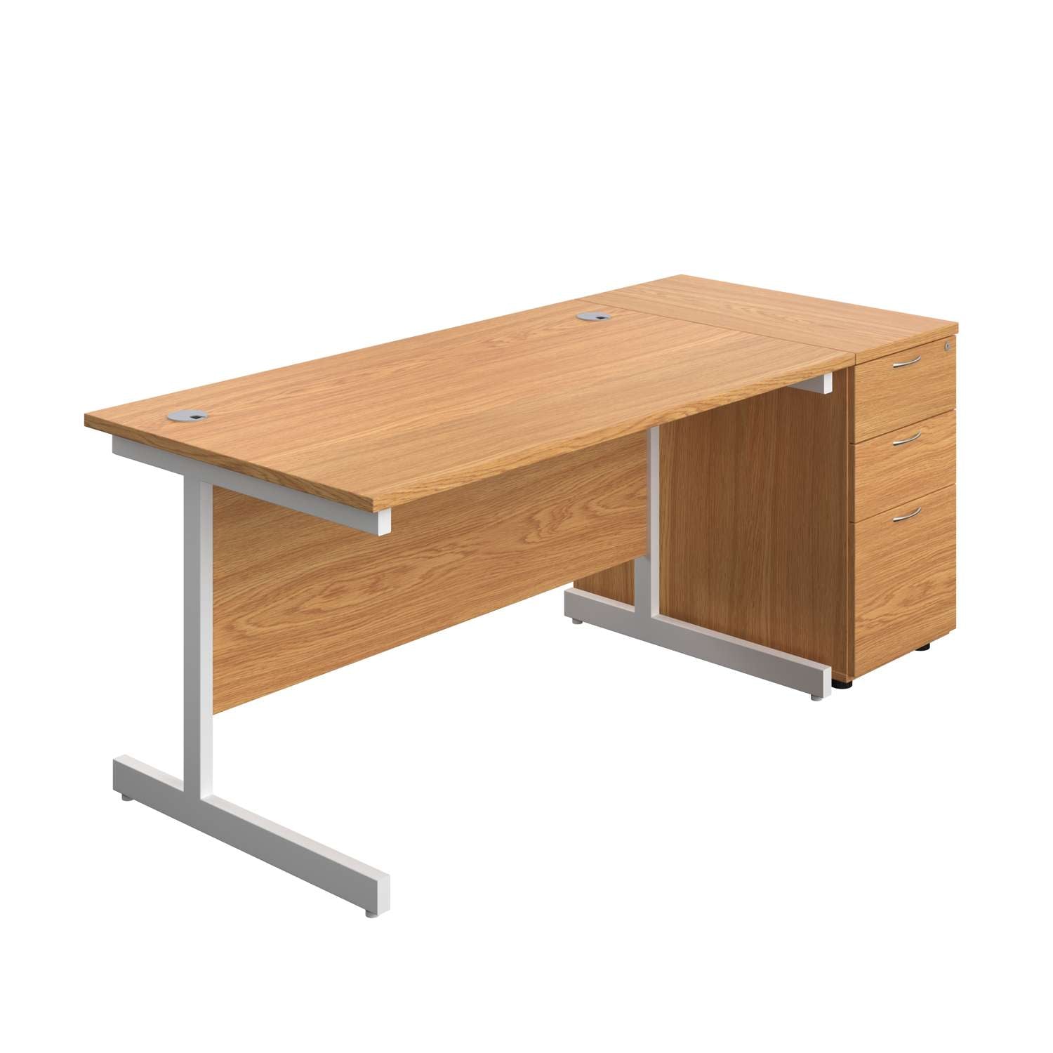 Single Upright Rectangular Desk + Desk High 3 Drawer Pedestal (FSC)