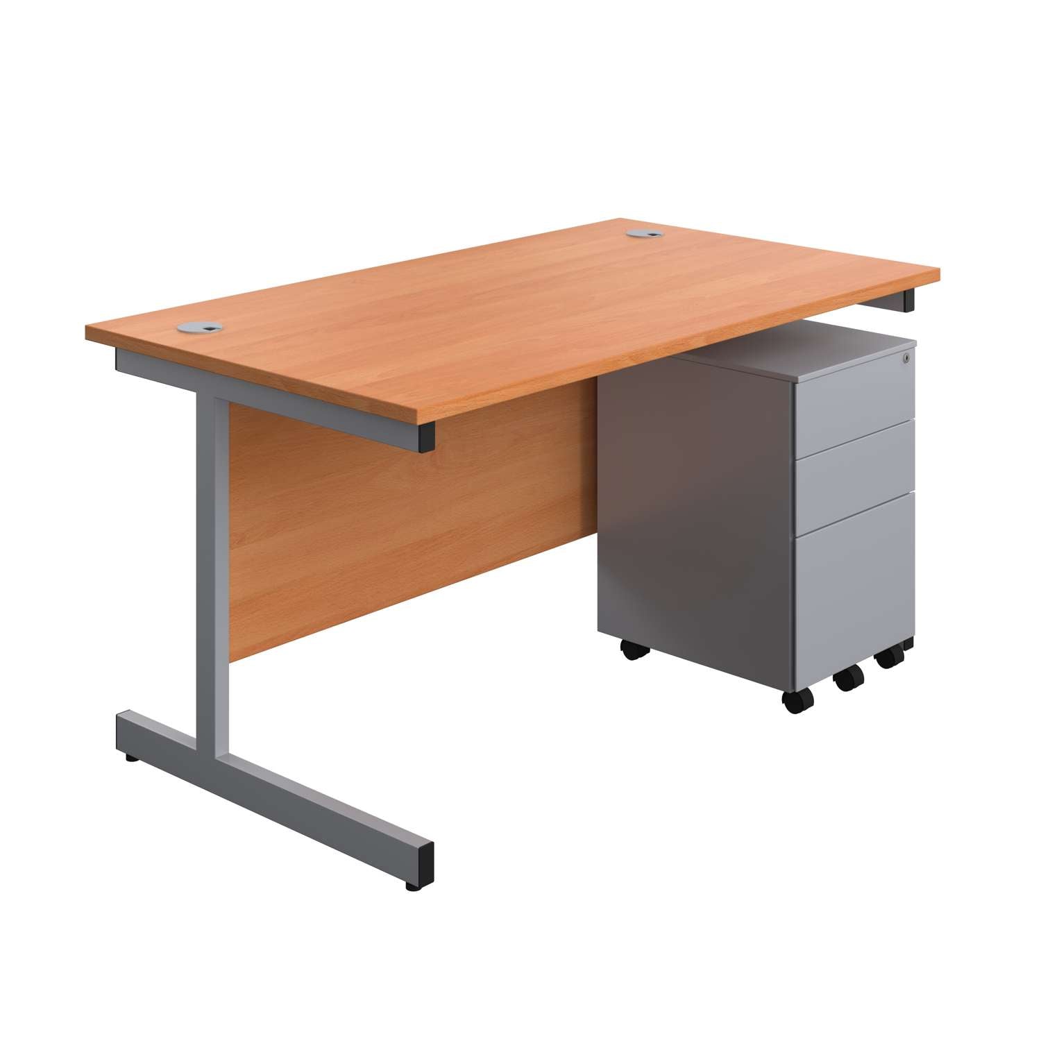 Single Upright Rectangular Desk + Under Desk Steel Pedestal 3 Drawers (FSC)