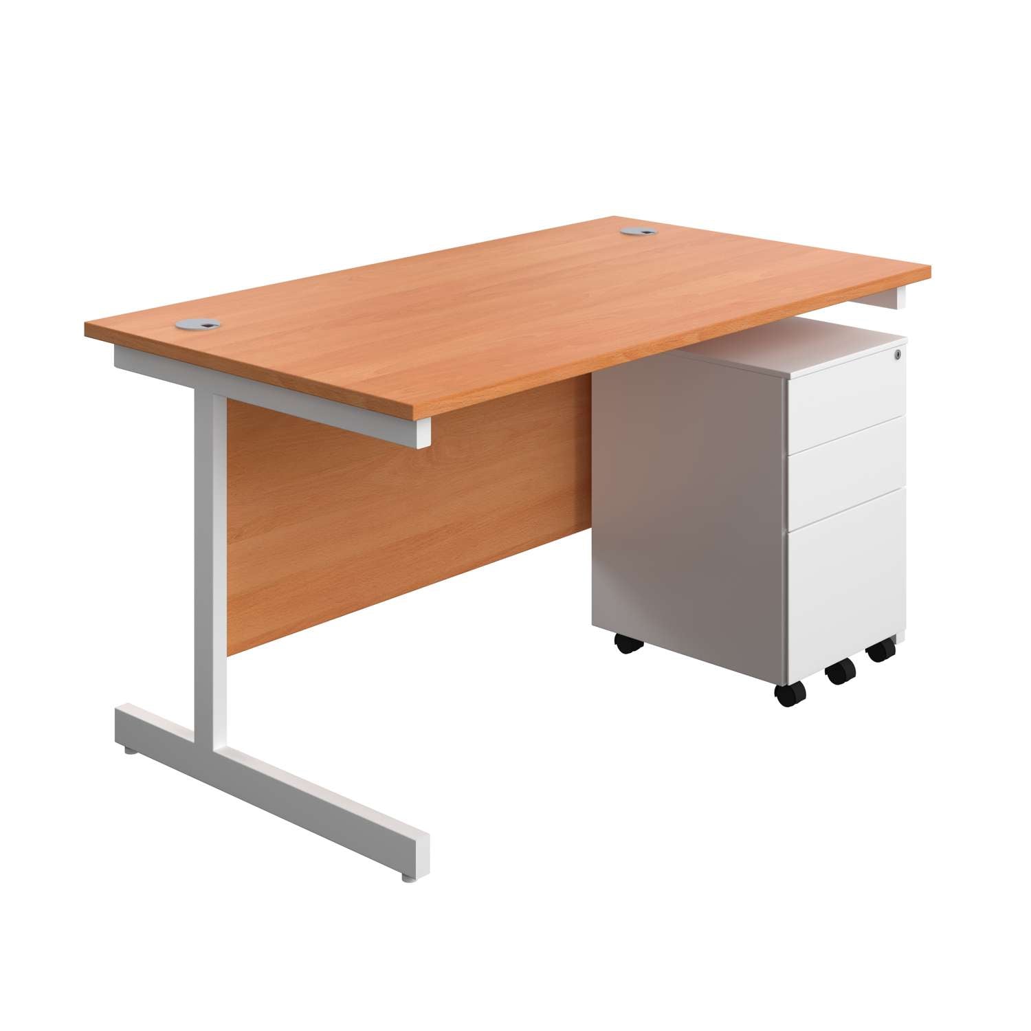 Single Upright Rectangular Desk + Under Desk Steel Pedestal 3 Drawers (FSC)