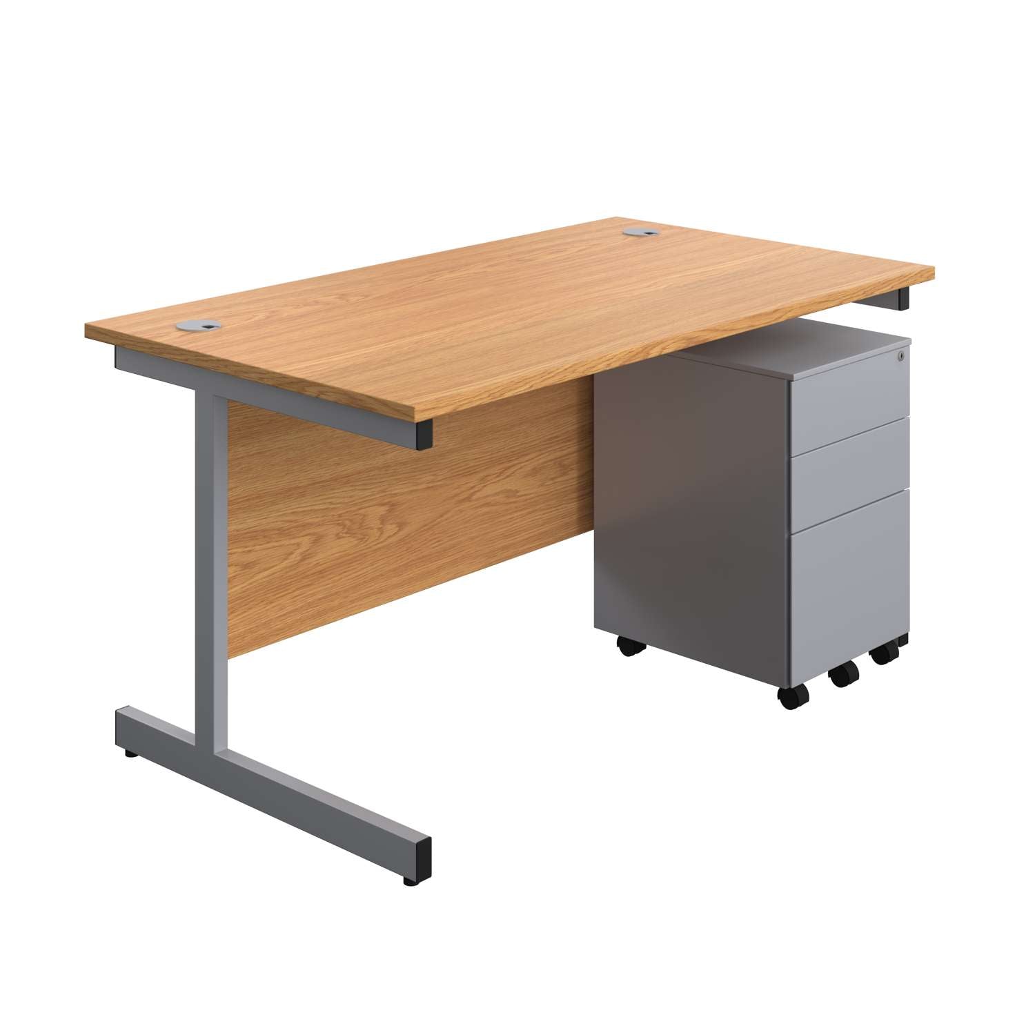 Single Upright Rectangular Desk + Under Desk Steel Pedestal 3 Drawers (FSC)