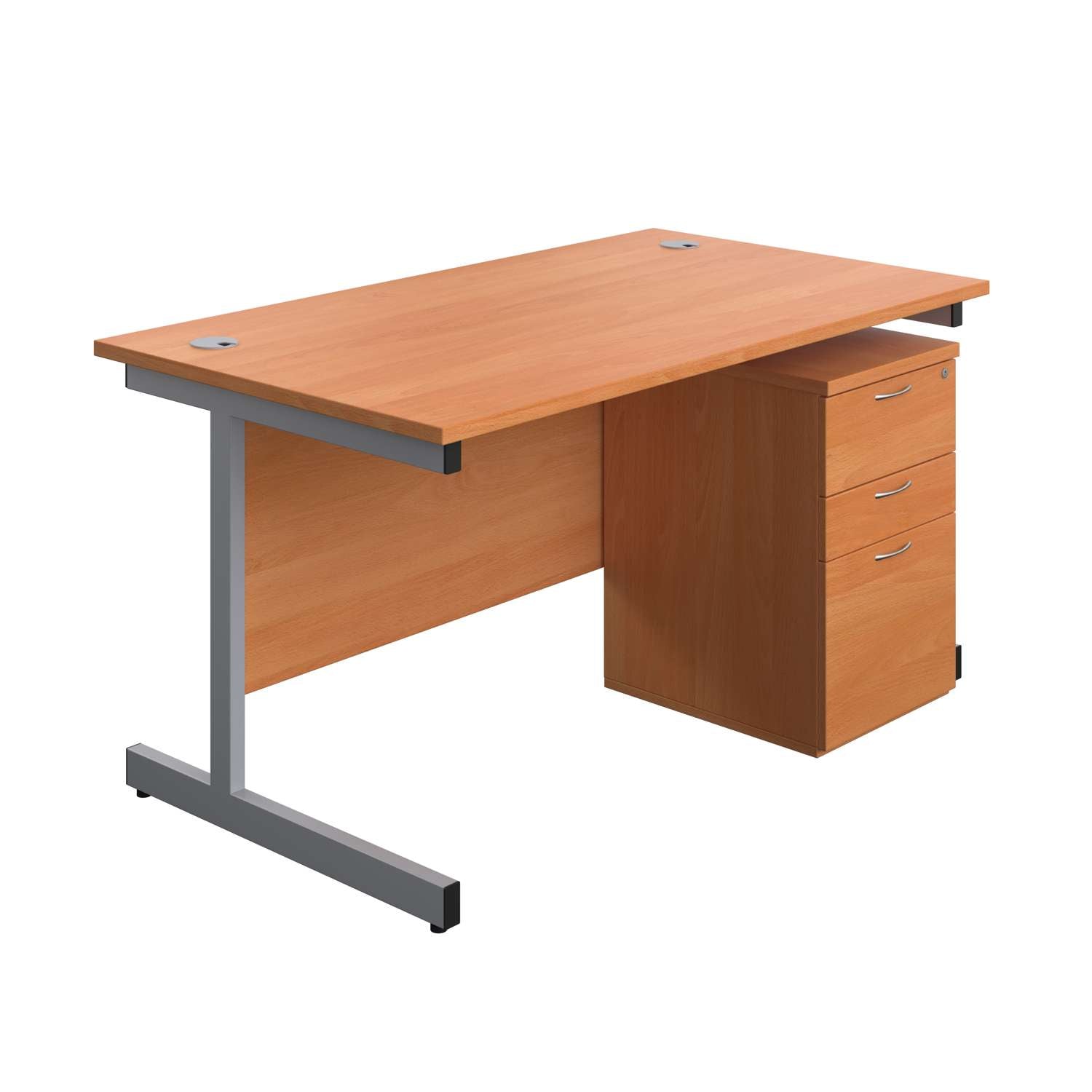 Single Upright Rectangular Desk + High Mobile Pedestal 3 Drawer (FSC)