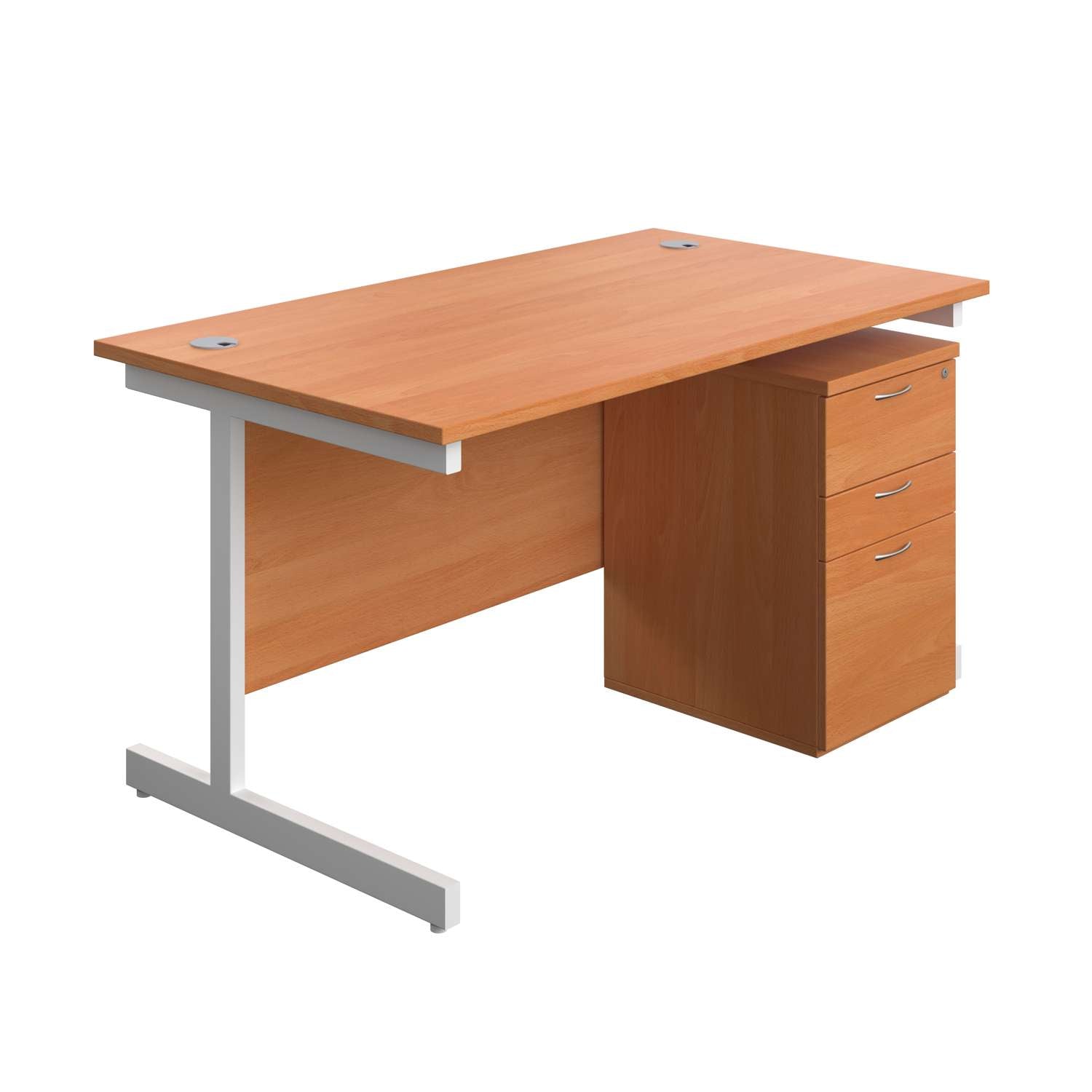 Single Upright Rectangular Desk + High Mobile Pedestal 3 Drawer (FSC)