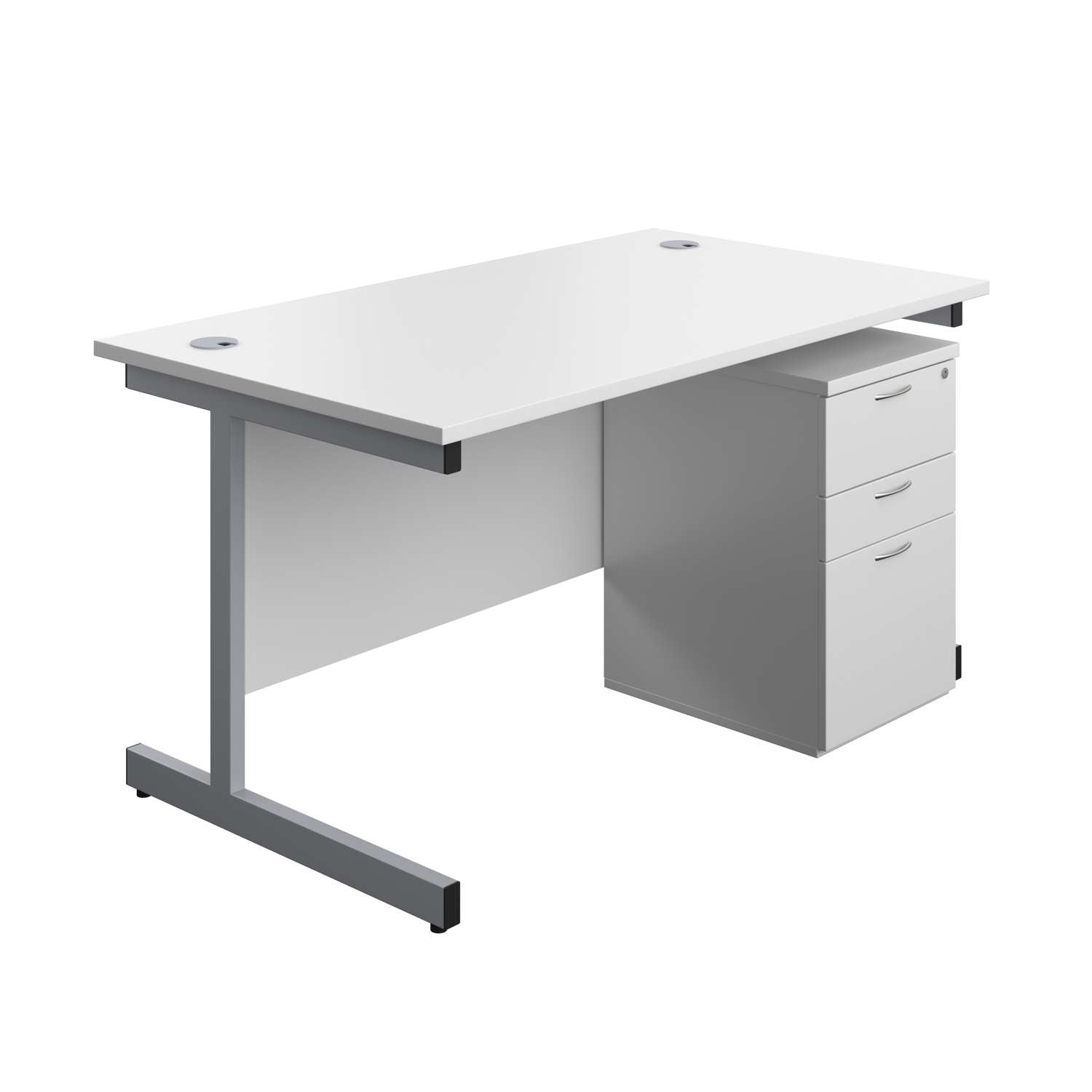 Single Upright Rectangular Desk + High Mobile Pedestal 3 Drawer (FSC)