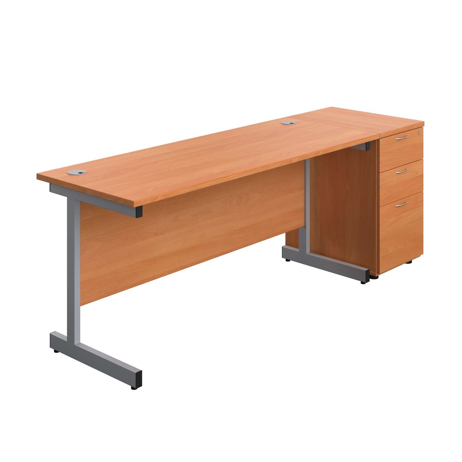 Single Upright Rectangular Desk + Desk High 3 Drawer Pedestal (FSC)